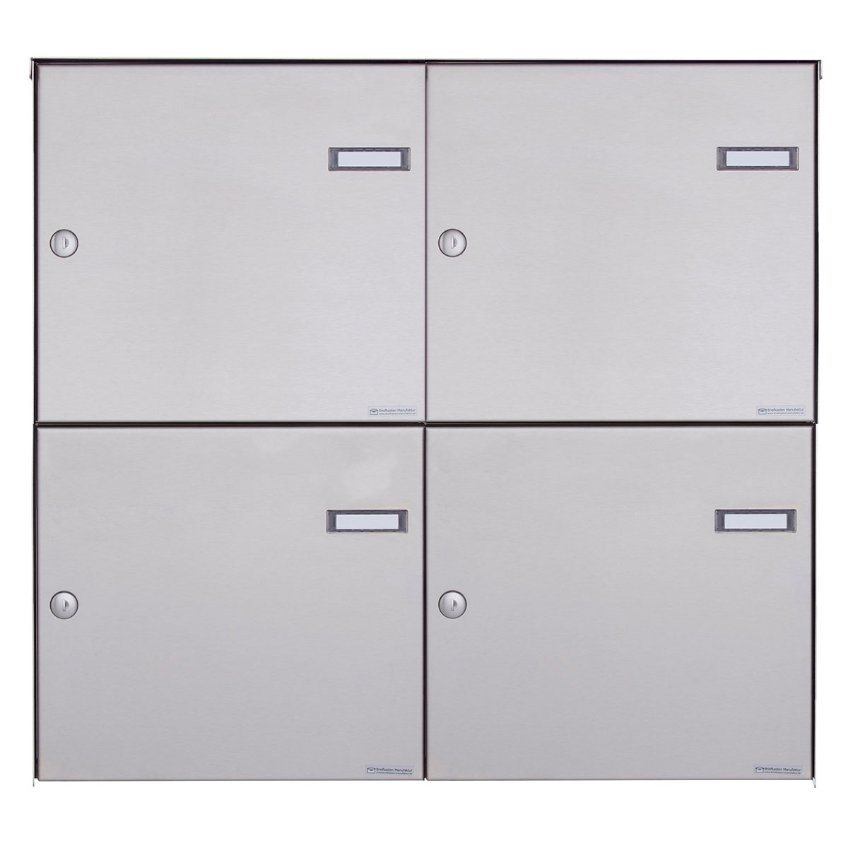 4er 2x2 Edelstahl Zaunbriefkasten BASIC Plus 382XZ - Entnahme rückseitig 4er 2x2 Edelstahl Zaunbriefkasten BASIC Plus 382XZ - Entnahme rückseitig