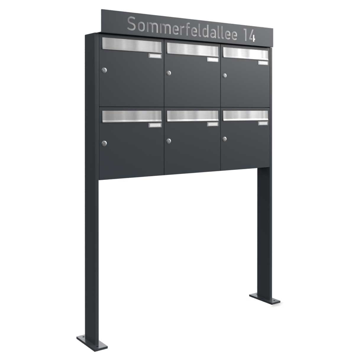 6 letterbox system freestanding Design BASIC - Edition NELLY - BI-Color VA-RAL 7016 anthracite grey 6 letterbox system freestanding Design BASIC - Edition NELLY - BI-Color VA-RAL 7016 anthracite grey