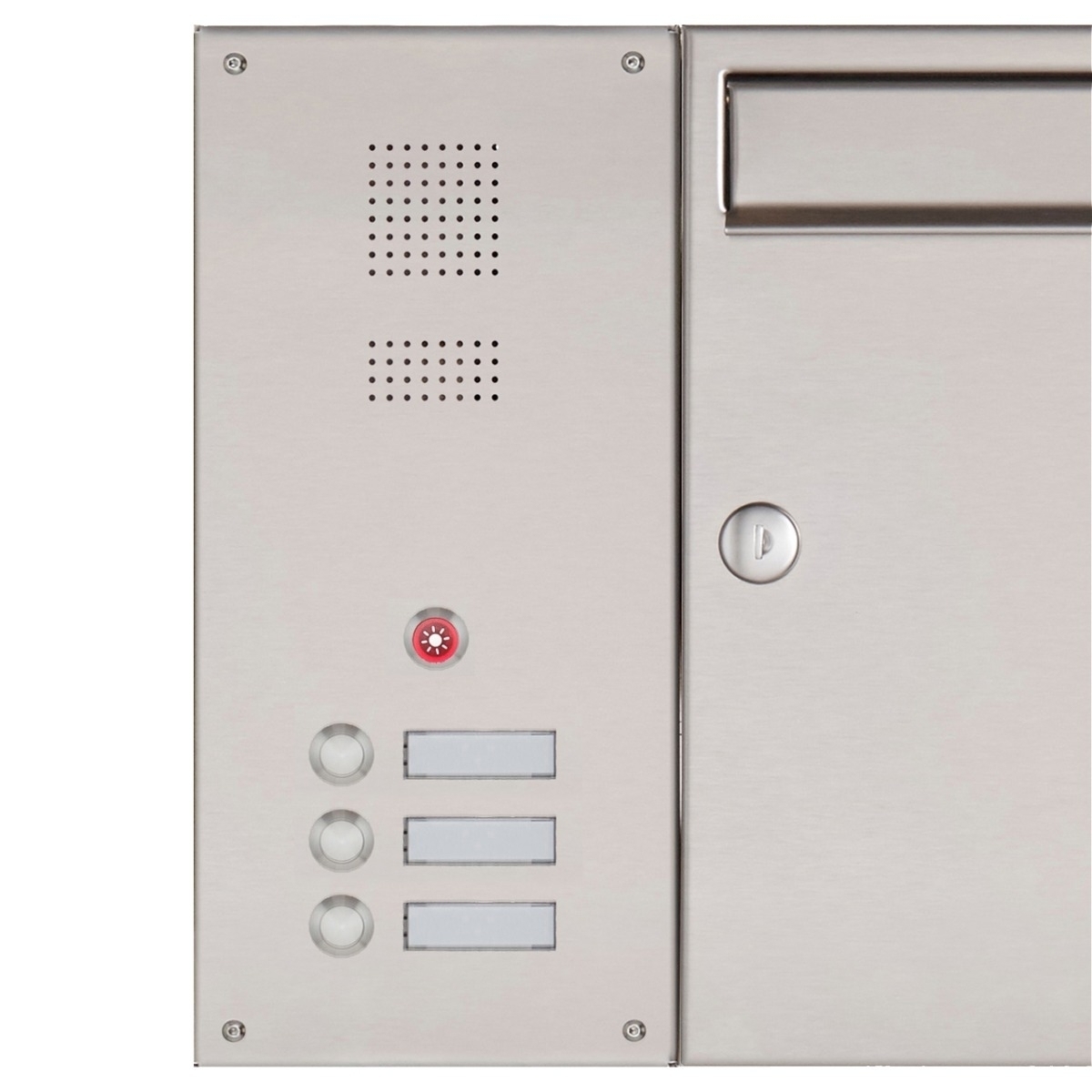 4er Edelstahl Aufputz Briefkasten BASIC Plus 382X AP mit Klingelkasten seitlich