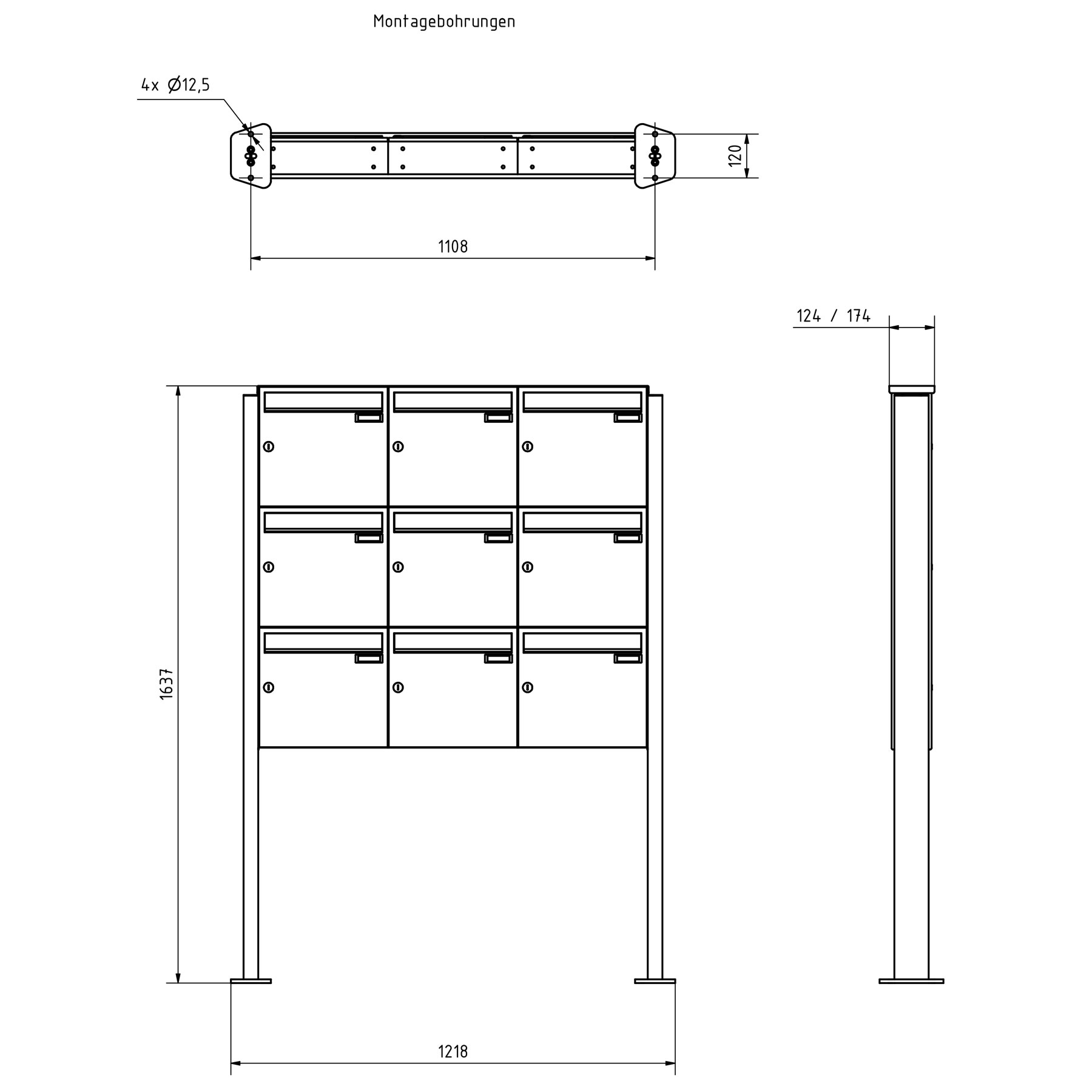 9er 3x3 Edelstahl Standbriefkasten Design BASIC Plus 380X ST-T - RAL nach Wahl 9er 3x3 Edelstahl Standbriefkasten Design BASIC Plus 380X ST-T - RAL nach Wahl
