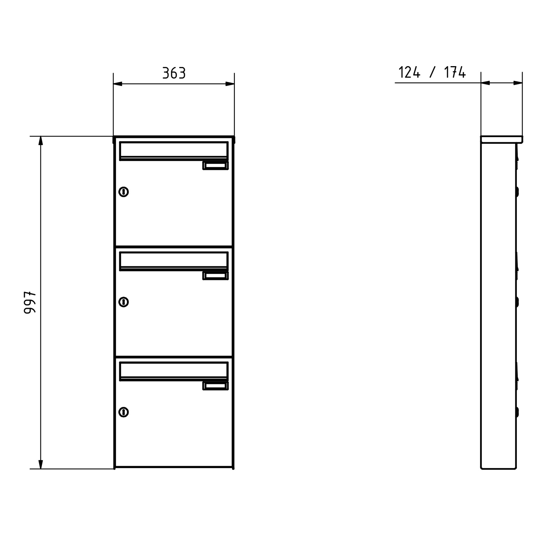3er 3x1 Edelstahl Aufputz Briefkasten Design BASIC Plus 382XA AP - RAL nach Wahl 3er 3x1 Edelstahl Aufputz Briefkasten Design BASIC Plus 382XA AP - RAL nach Wahl