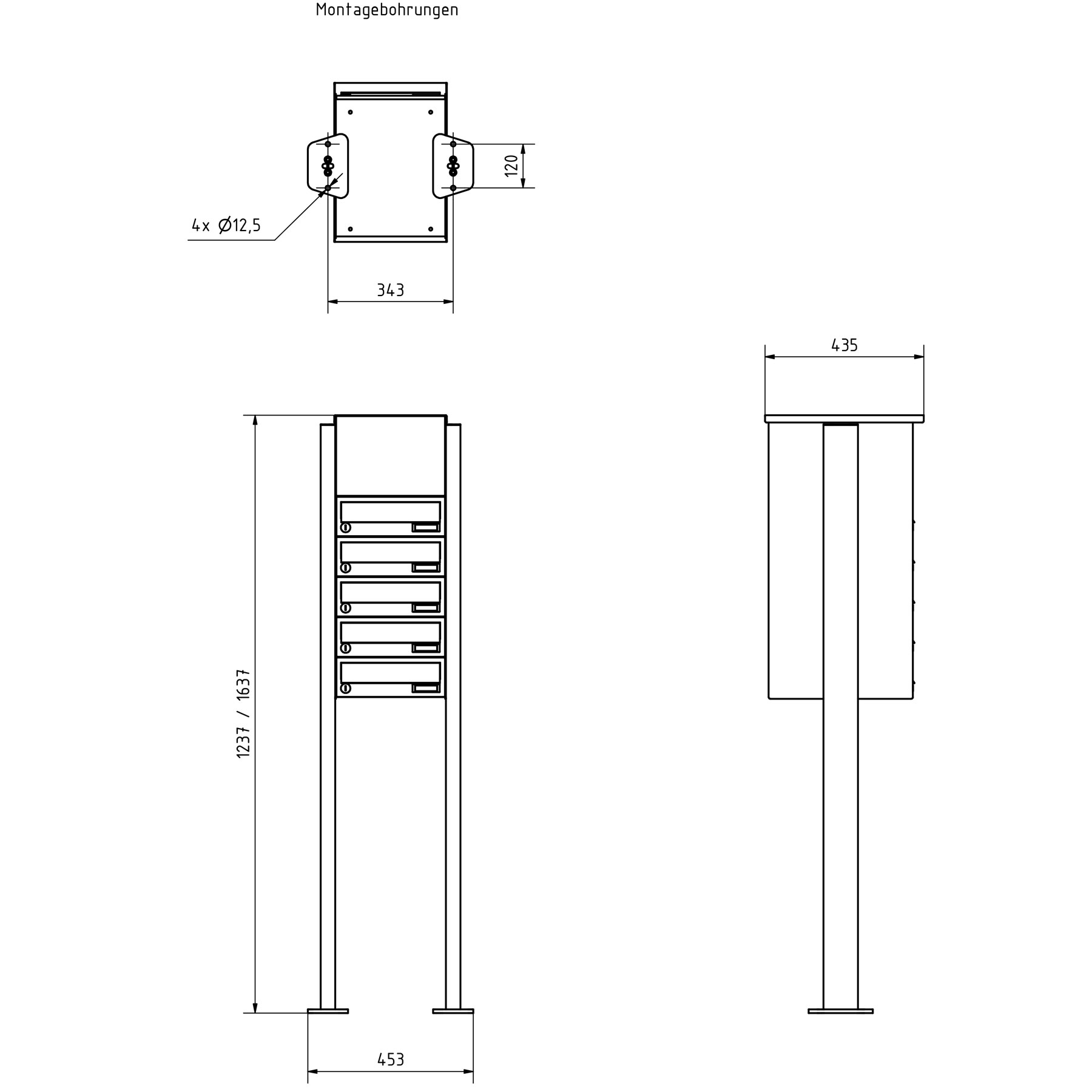 5 letterbox system freestanding Design BASIC 385P-7016-SP with doorbell intercom incl. side cladding & rain cover - horizontal letterboxes - anthracite grey RAL 7016 5 letterbox system freestanding Design BASIC 385P-7016-SP with doorbell intercom incl. side cladding & rain cover - horizontal letterboxes - anthracite grey RAL 7016