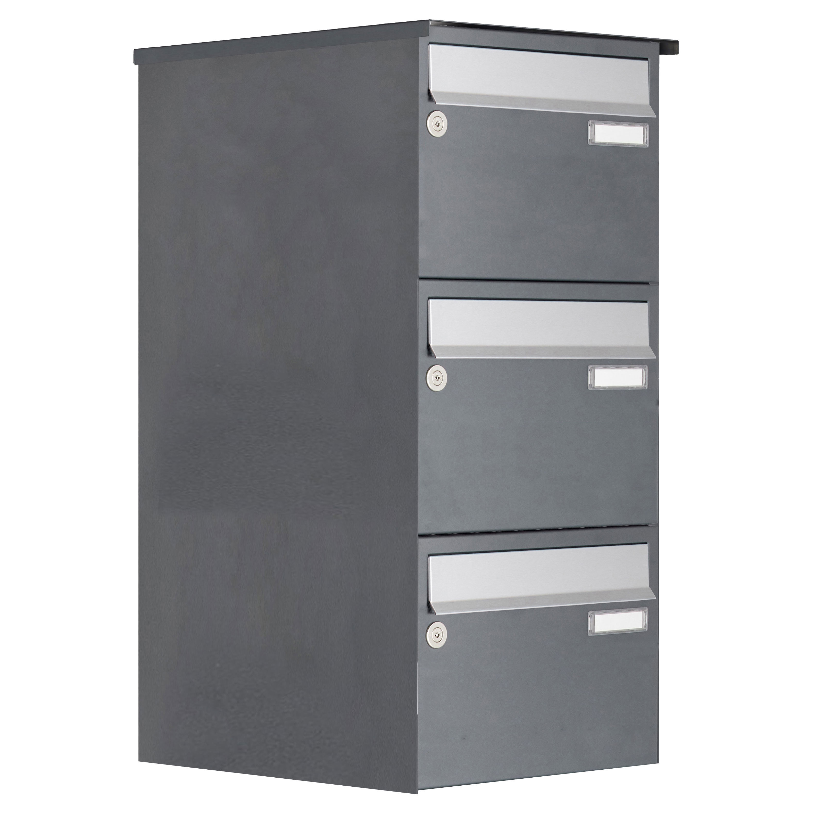 3er Aufputz Briefkastenanlage Design BASIC Plus 385 XA 220 - Edelstahl - RAL nach Wahl