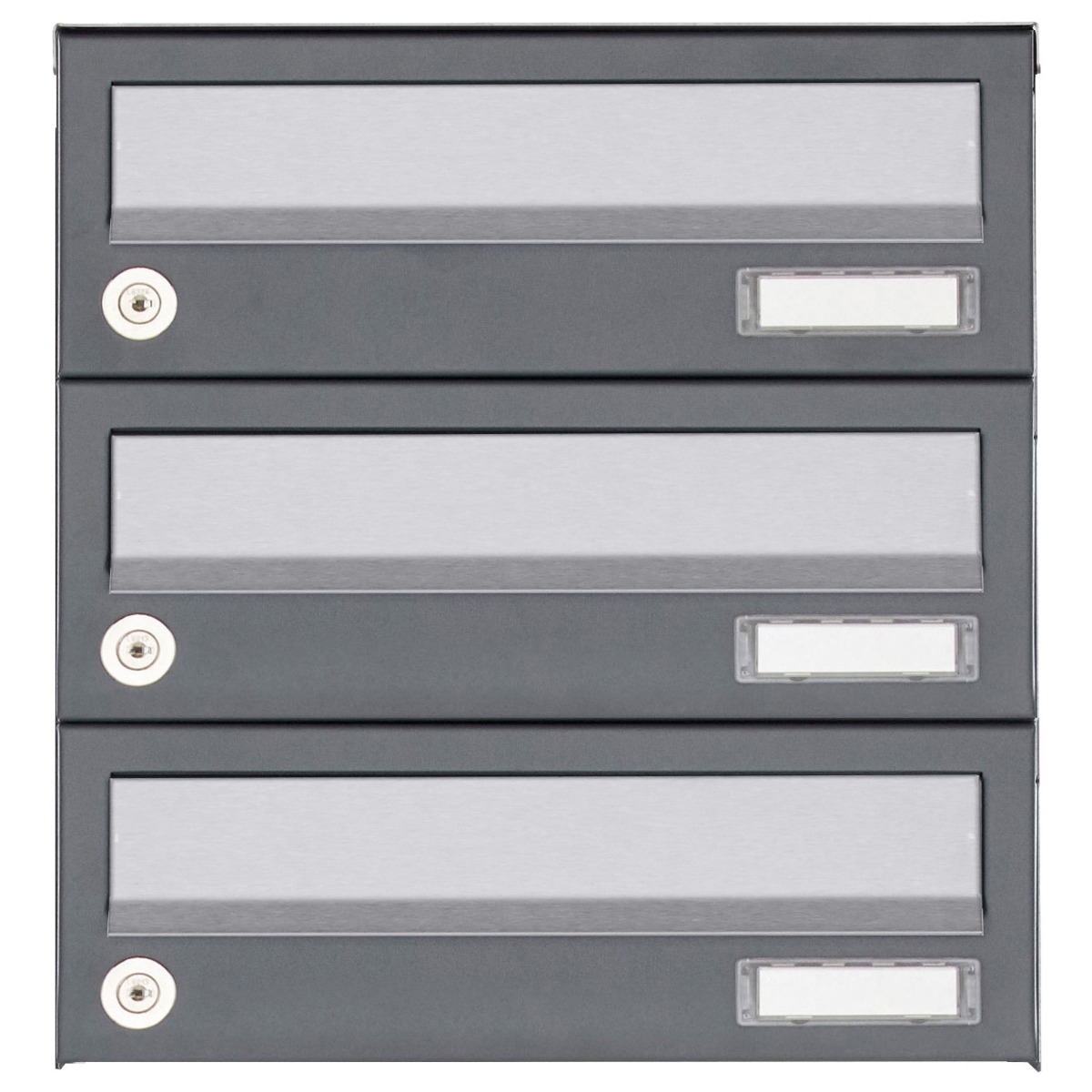 3er Aufputz Briefkastenanlage Design BASIC 385A AP - Edelstahl-RAL 7016 anthrazitgrau