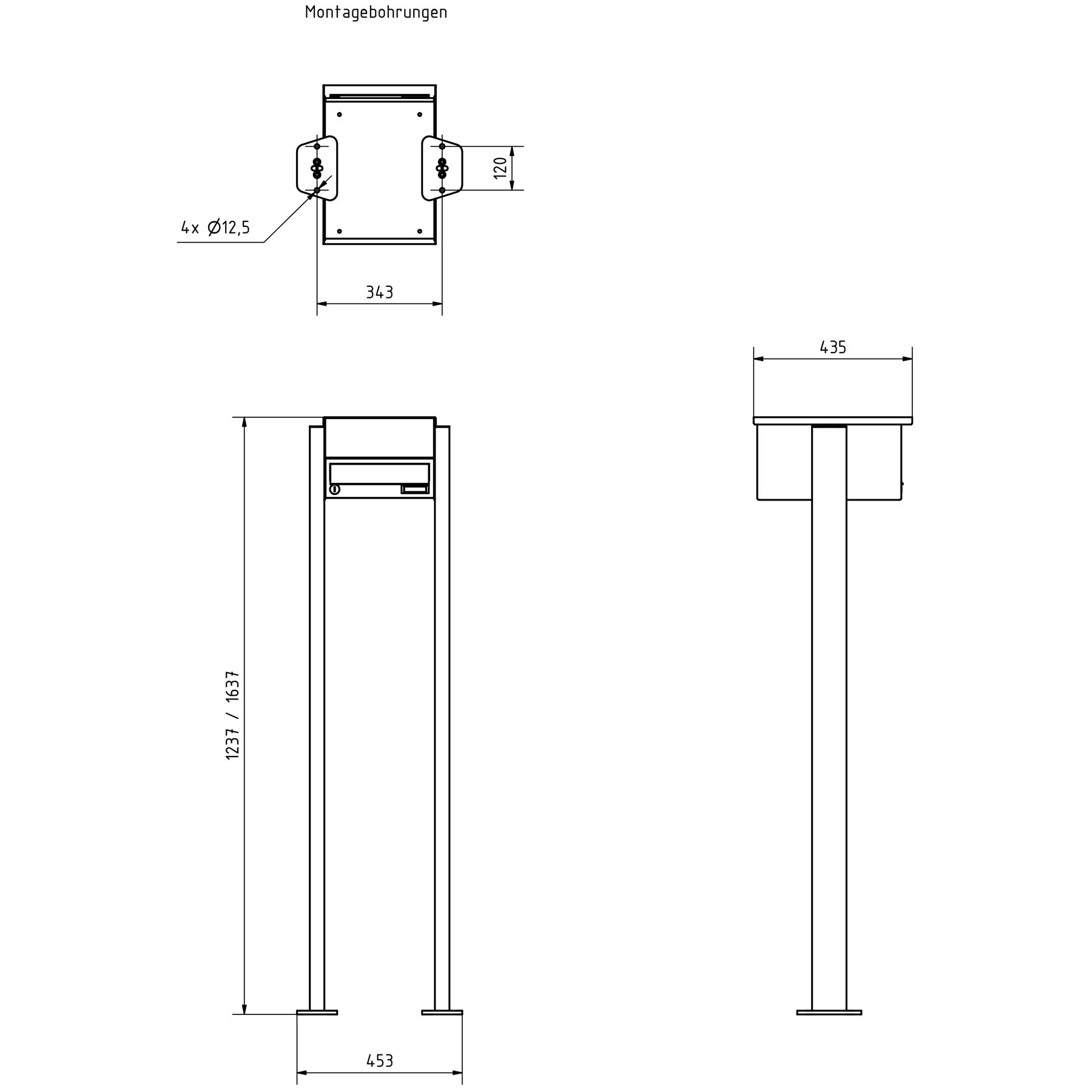 1-post letterbox Design BASIC 385P ST-T with bell box - stainless steel RAL 7016 anthracite 1-post letterbox Design BASIC 385P ST-T with bell box - stainless steel RAL 7016 anthracite