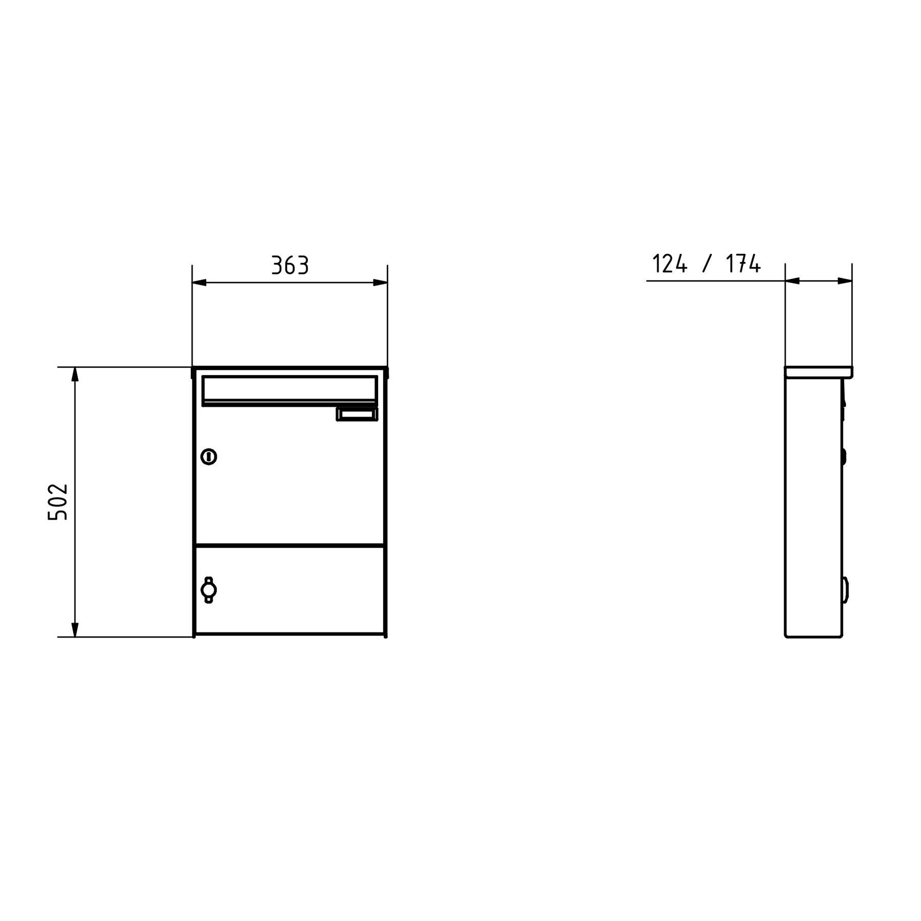 Surface-mounted letterbox design BASIC 382A AP with closed newspaper compartment - RAL 7016 anthracite grey