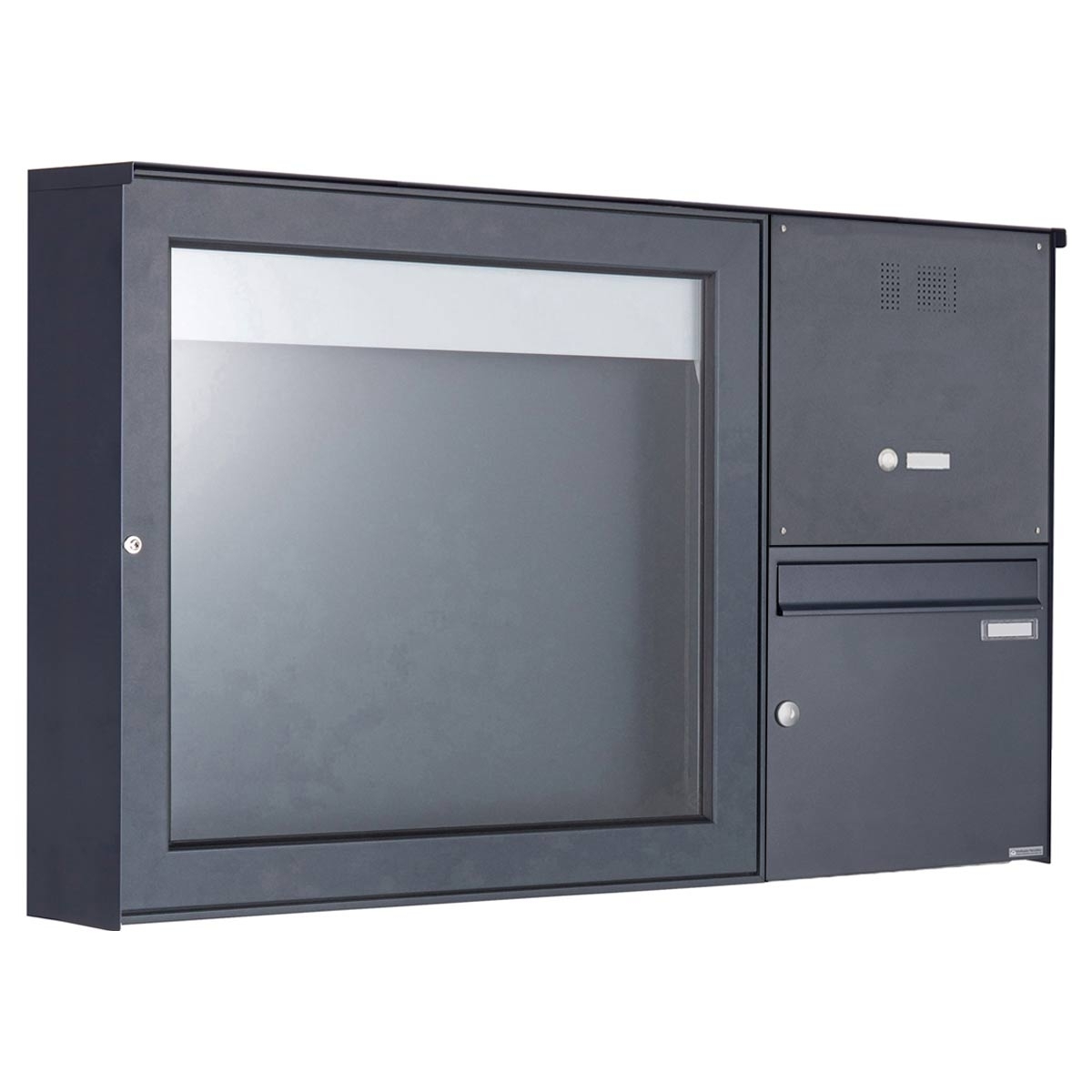 Surface-mounted letterbox with display case BASIC Plus 389XA AP with bell box - 710x660 - RAL of your choice Surface-mounted letterbox with display case BASIC Plus 389XA AP with bell box - 710x660 - RAL of your choice