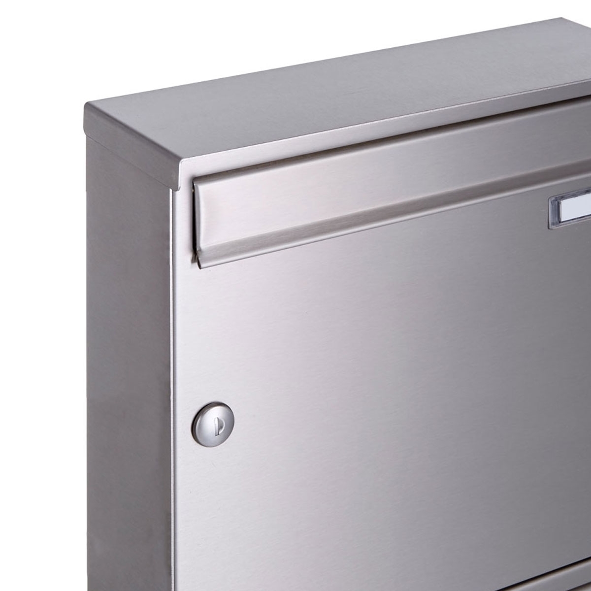 2-piece stainless steel surface-mounted letterbox BASIC Plus 382X AP with bell box on the side 2-piece stainless steel surface-mounted letterbox BASIC Plus 382X AP with bell box on the side