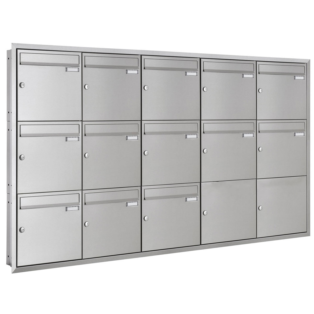 13er 5x3 Edelstahl Unterputz Briefkastenanlage BASIC Plus 382XU UP - Edelstahl geschliffen - 13 Parteien