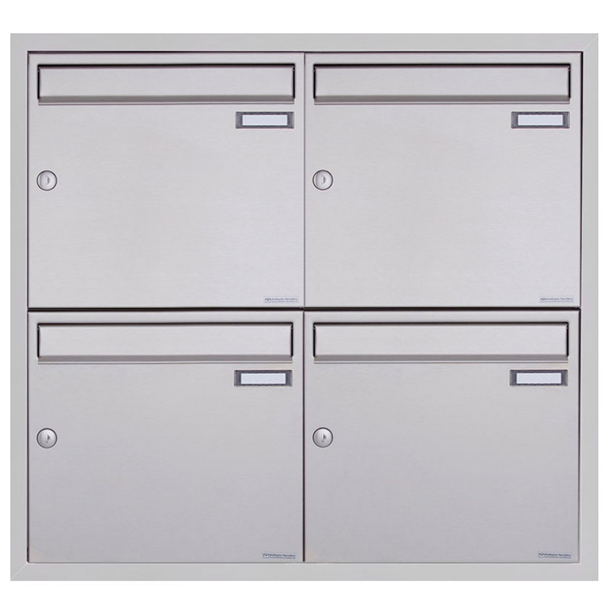 4er 2x2 stainless steel flush-mounted letterbox system BASIC Plus 382XU UP - polished stainless steel - 4 parties 4er 2x2 stainless steel flush-mounted letterbox system BASIC Plus 382XU UP - polished stainless steel - 4 parties