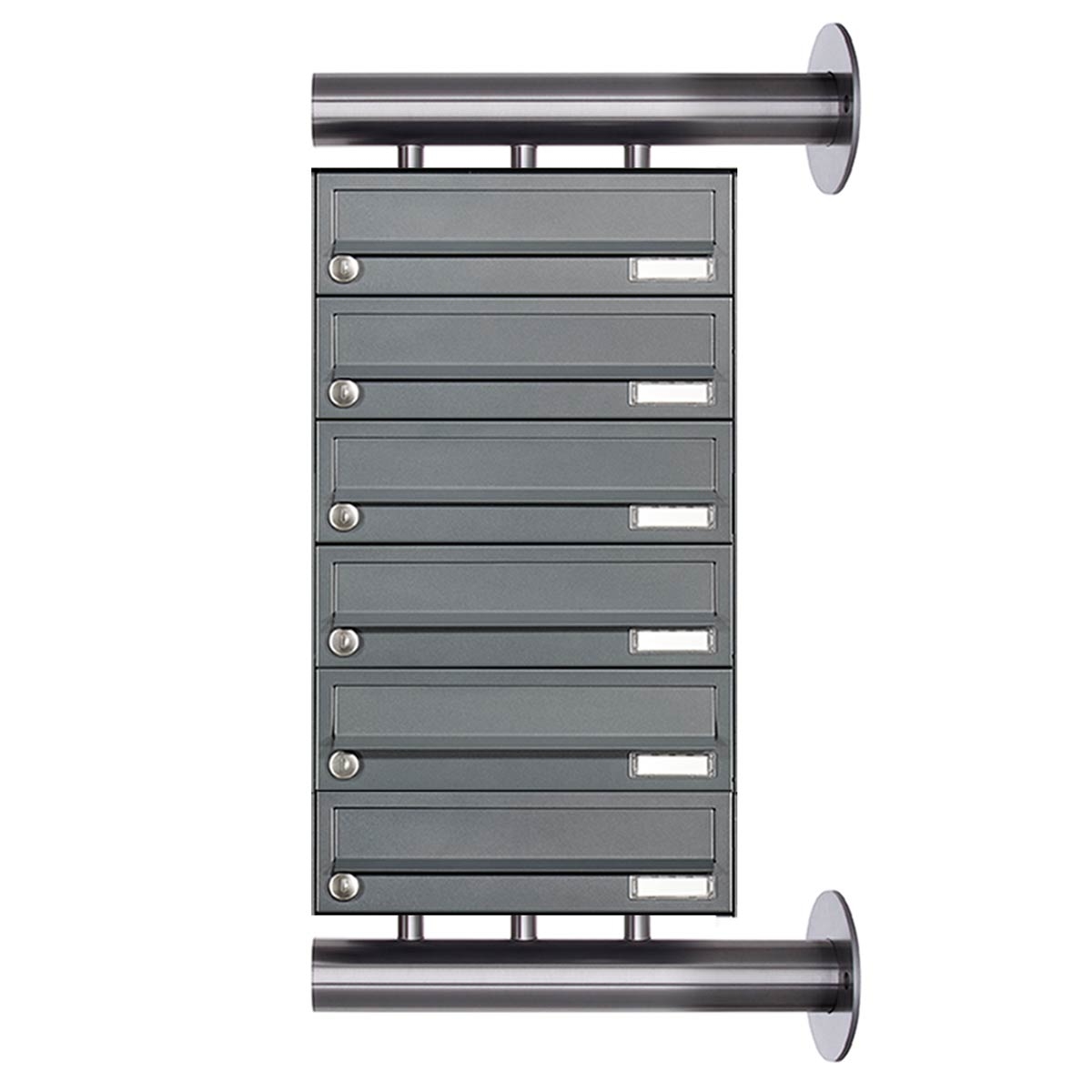 6er Edelstahl Briefkastenanlage Design BASIC Plus 385XW zur seitlichen Wandmontage - RAL nach Wahl