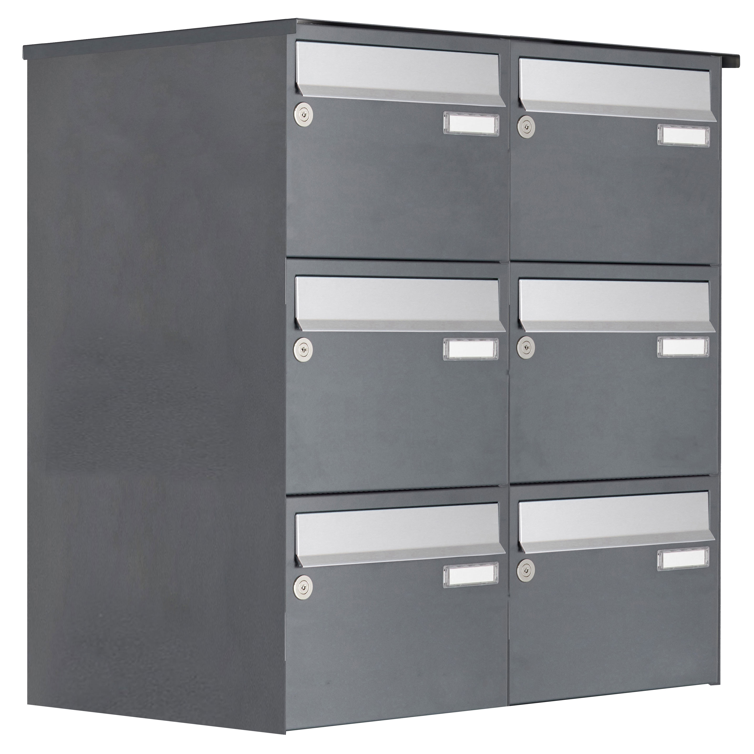 6er Aufputz Briefkastenanlage Design BASIC Plus 385 XA 220 - Edelstahl - RAL nach Wahl