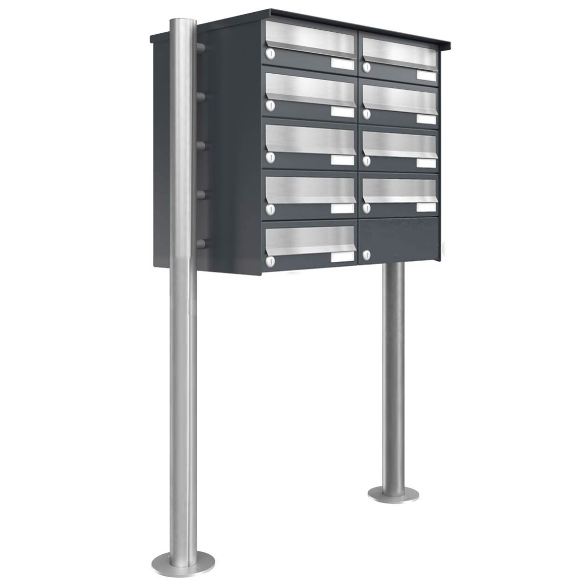 9er Briefkastenanlage freistehend Design BASIC 385 ST-R - Edelstahl-RAL 7016 anthrazitgrau 9er Briefkastenanlage freistehend Design BASIC 385 ST-R - Edelstahl-RAL 7016 anthrazitgrau