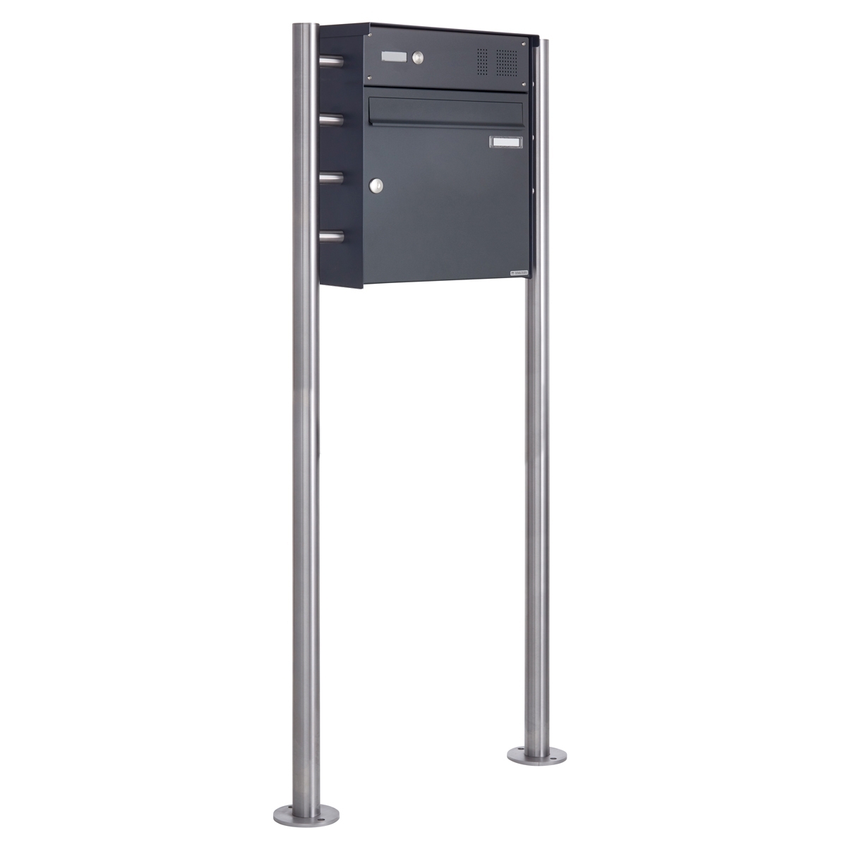 1 stainless steel free-standing letterbox Design BASIC Plus 381X ST-R with bell box - RAL of your choice 1 stainless steel free-standing letterbox Design BASIC Plus 381X ST-R with bell box - RAL of your choice