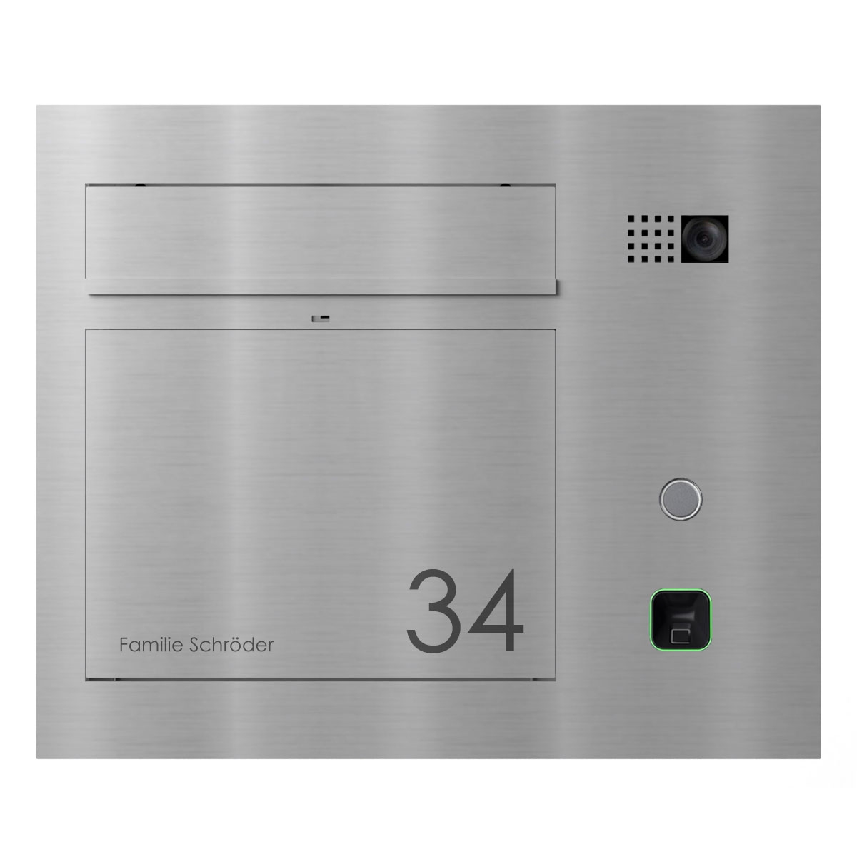 Design Unterputz Briefkasten GRIMM - Edelstahl geschliffen mit COMELIT Ultra - VIDEO Set rechts