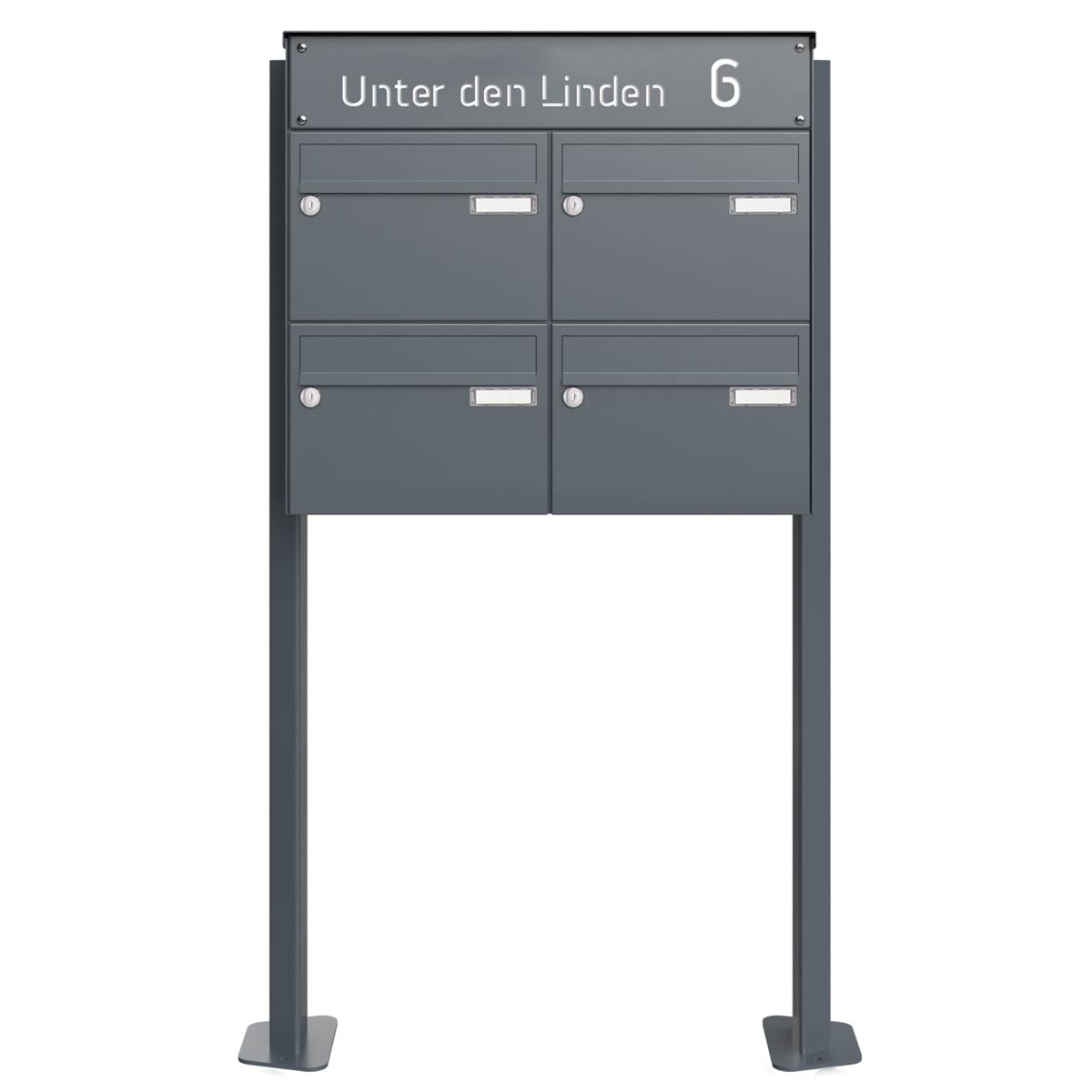 4er 2x2 Standbriefkastenanlage Design BASIC Plus 385XP ST-T - LED Beschriftung - RAL nach Wahl 4er 2x2 Standbriefkastenanlage Design BASIC Plus 385XP ST-T - LED Beschriftung - RAL nach Wahl