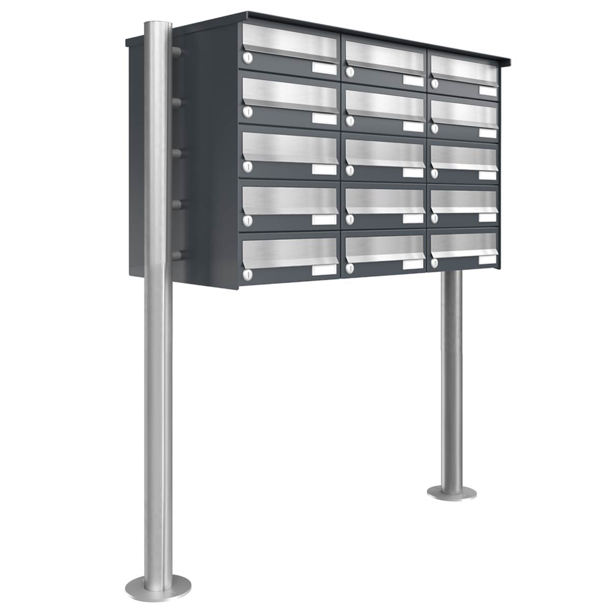 15er 5x3 Briefkastenanlage freistehend Design BASIC 385 ST-R - Edelstahl-RAL 7016 anthrazitgrau