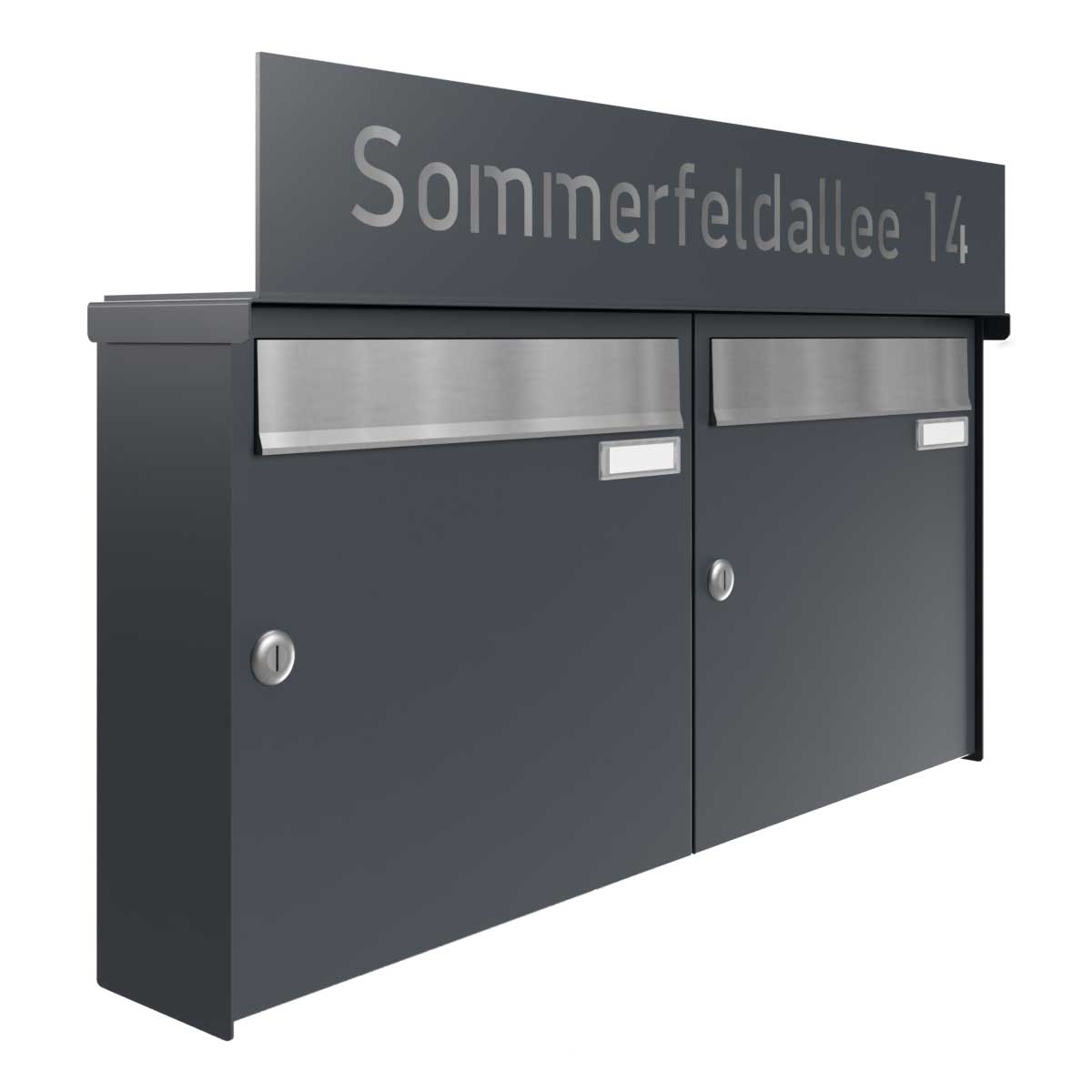 2er 2x1 Aufputz Briefkastenanlage BASIC - Edition NELLY - BI-Color VA-RAL 7016 anthrazitgrau 2er 2x1 Aufputz Briefkastenanlage BASIC - Edition NELLY - BI-Color VA-RAL 7016 anthrazitgrau