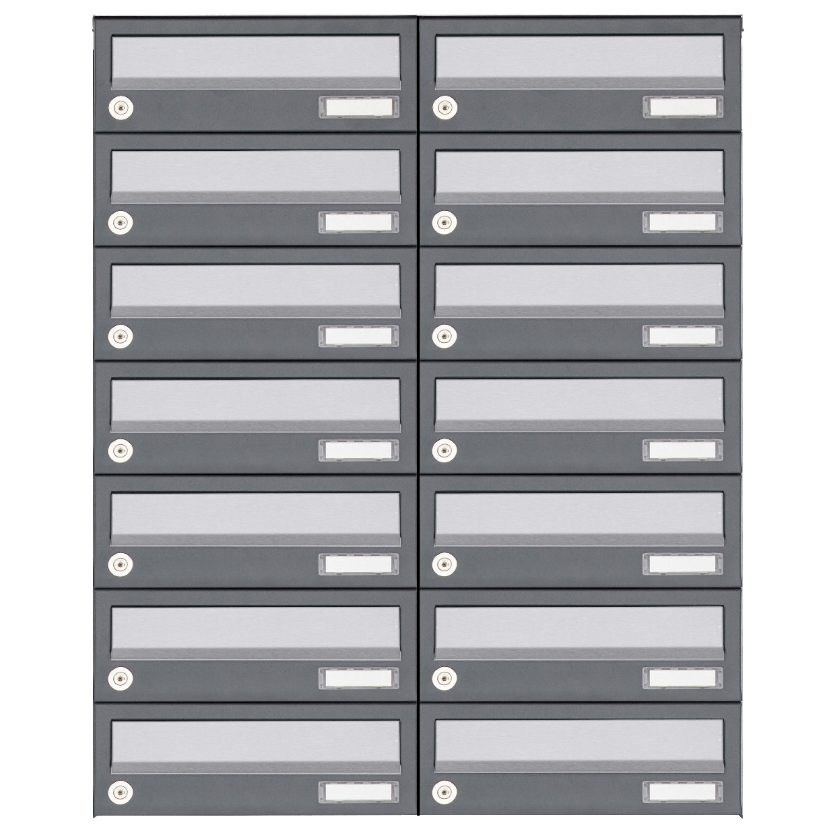 14er 7x2 Aufputz Briefkastenanlage Design BASIC 385A AP - Edelstahl-RAL 7016 anthrazit 14er 7x2 Aufputz Briefkastenanlage Design BASIC 385A AP - Edelstahl-RAL 7016 anthrazit