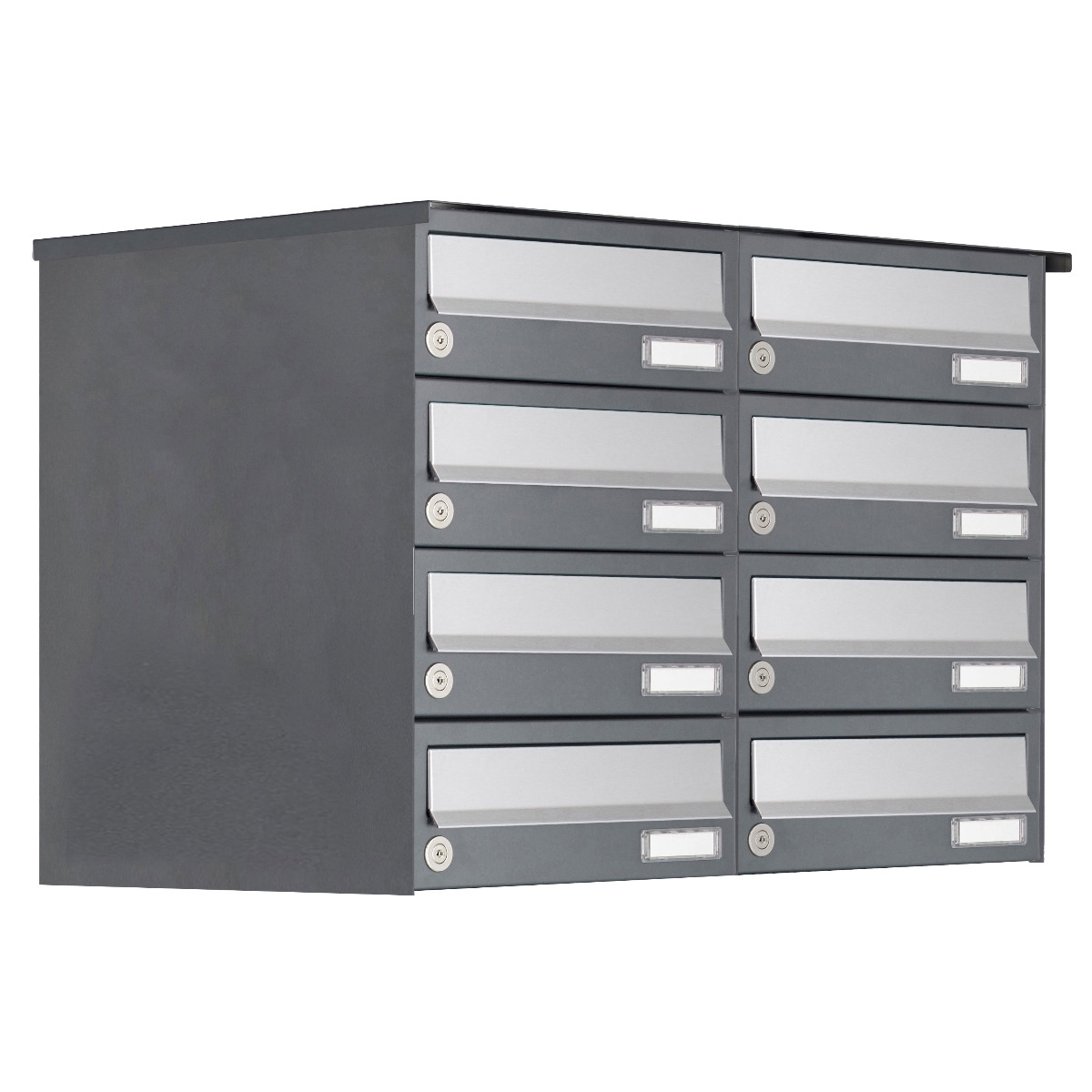 8 4x2 surface-mounted letterbox system Design BASIC 385A AP - stainless steel RAL 7016 anthracite 8 4x2 surface-mounted letterbox system Design BASIC 385A AP - stainless steel RAL 7016 anthracite