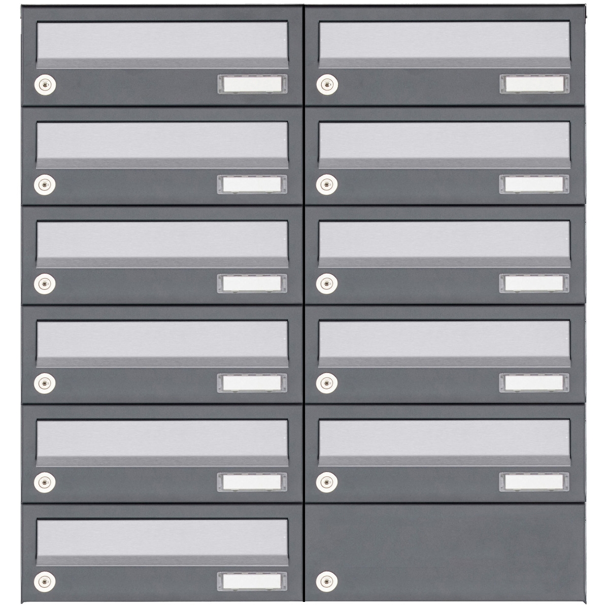 11er 6x2 Aufputz Briefkastenanlage Design BASIC 385A AP - Edelstahl-RAL 7016 anthrazit 11er 6x2 Aufputz Briefkastenanlage Design BASIC 385A AP - Edelstahl-RAL 7016 anthrazit
