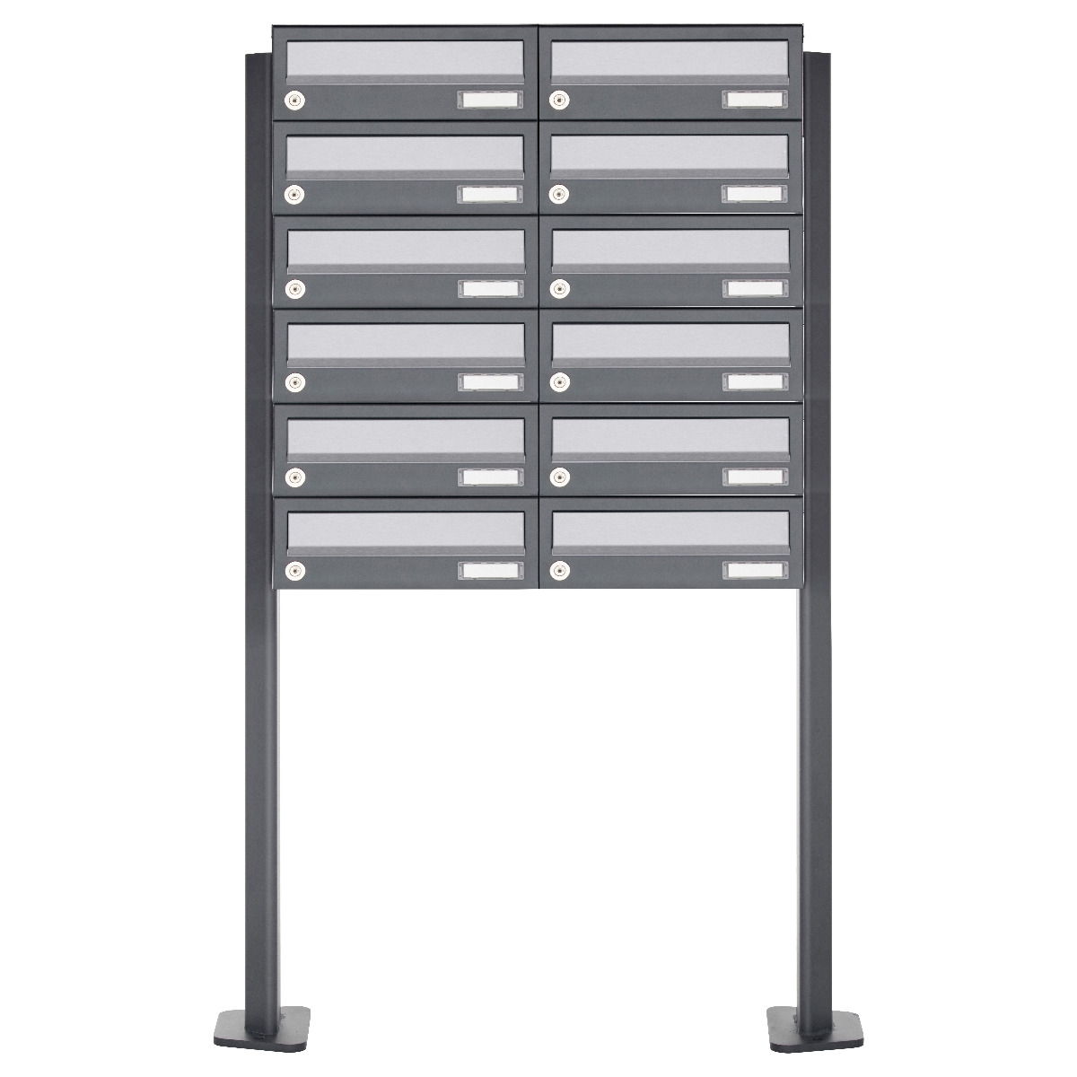 12er Briefkastenanlage freistehend Design BASIC 385P ST-T - Edelstahl-RAL 7016 anthrazitgrau
