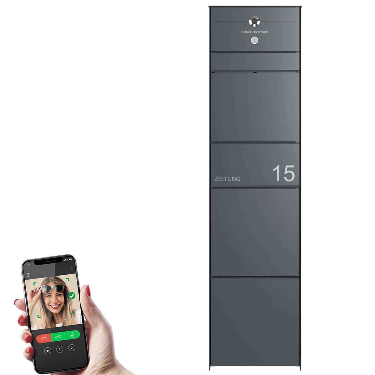 Design letterbox pedestal GOETHE with newspaper compartment - RAL of your choice - COMELIT Switch - VIDEO complete set Wifi Design letterbox pedestal GOETHE with newspaper compartment - RAL of your choice - COMELIT Switch - VIDEO complete set Wifi