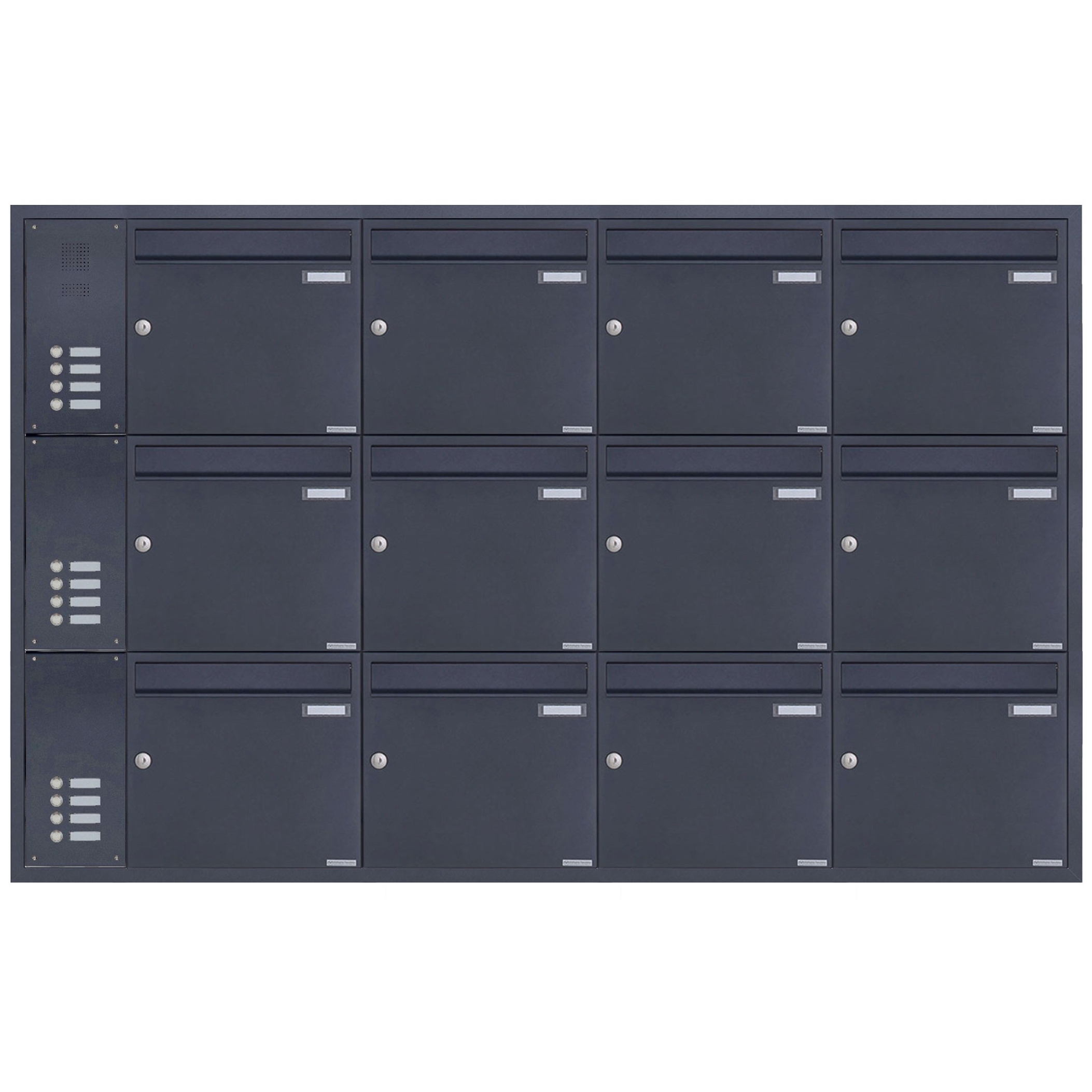 12-piece stainless steel flush-mounted letterbox system BASIC Plus 382XU UP with bell box on the side - RAL of your choice