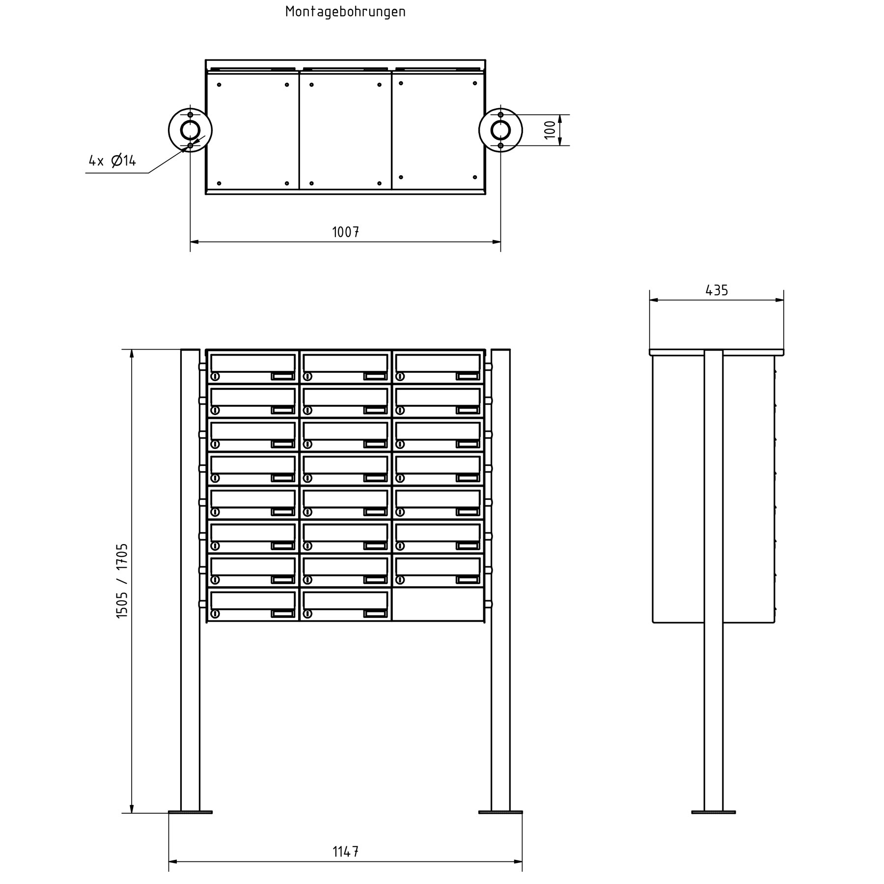 23er Briefkastenanlage freistehend Design BASIC 385-VA ST-R - Edelstahl V2A, geschliffen