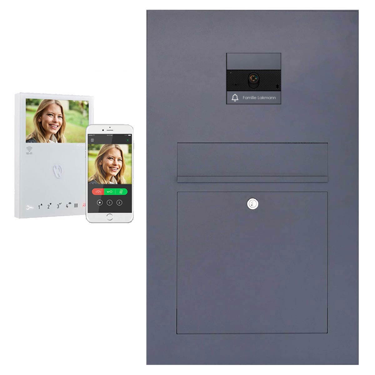 Edelstahl Briefkasten Designer BIG - RAL nach Wahl - COMELIT Ultra - VIDEO Komplettset WiFi Edelstahl Briefkasten Designer BIG - RAL nach Wahl - COMELIT Ultra - VIDEO Komplettset WiFi