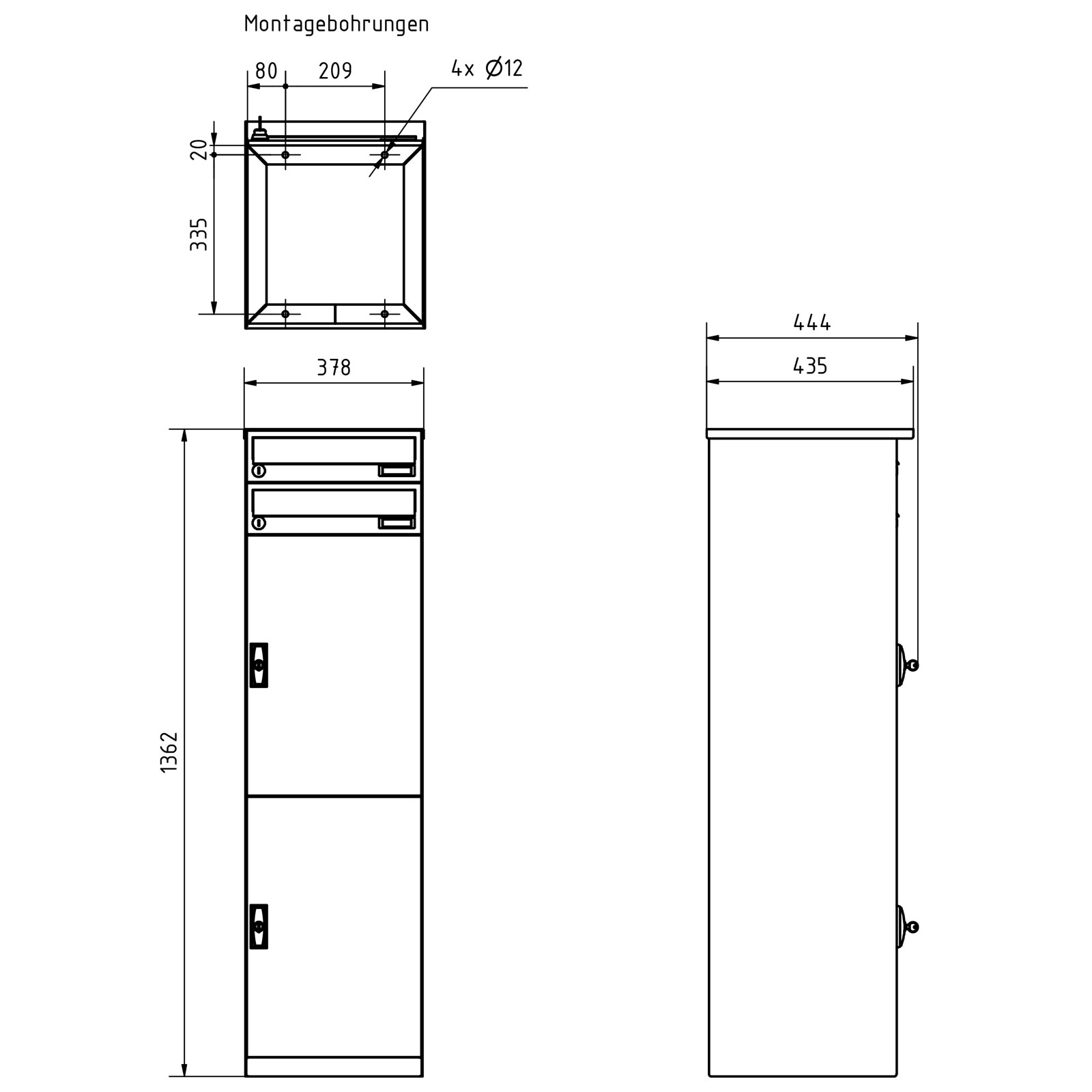2er Paketfachanlage BASIC Plus 863X STL mit Paketfach 370x550 und Briefkasten 370x110 - Edelstahl geschliffen