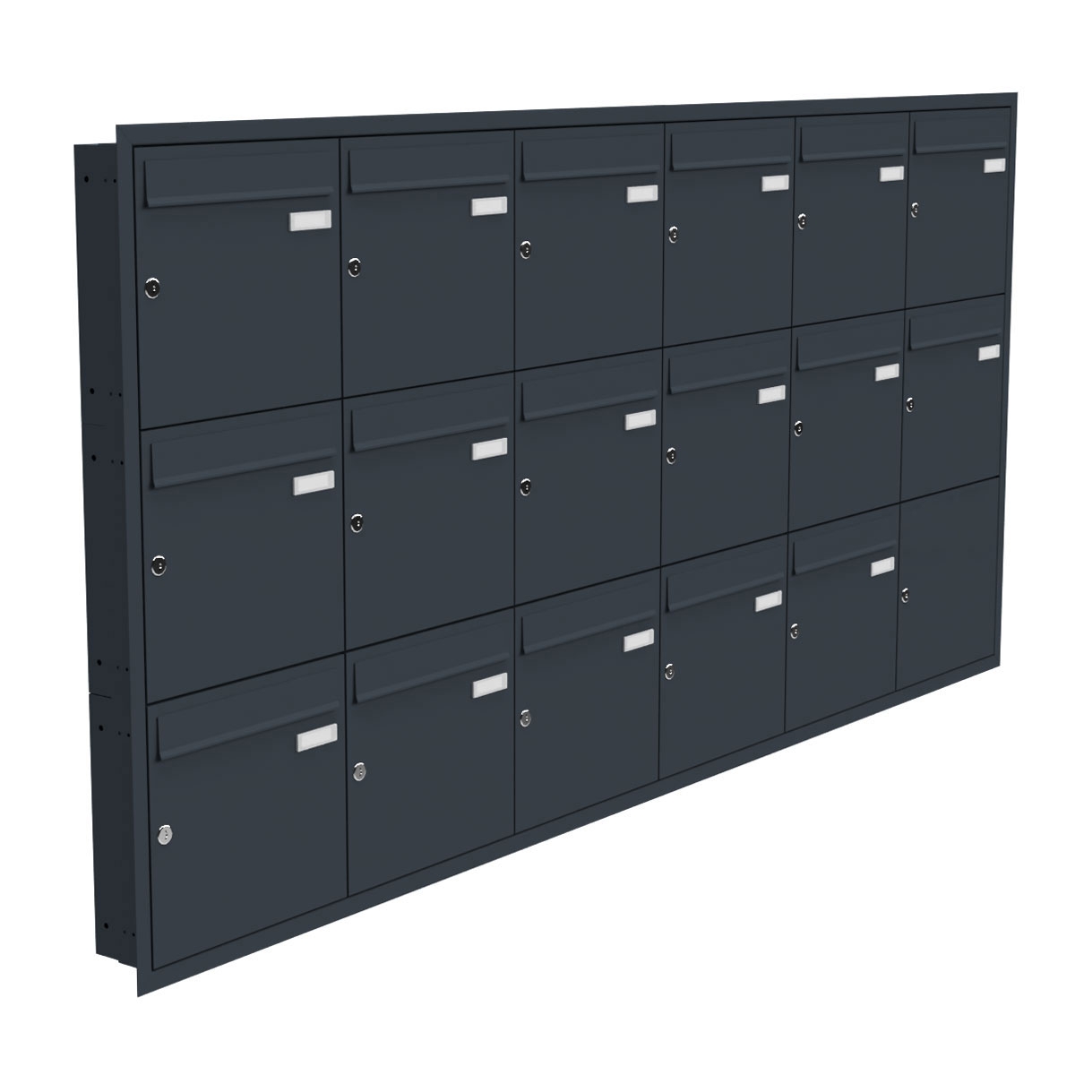 17 6x3 Sistema di cassette per le lettere da incasso in acciaio inox BASIC Plus 382XU UP - RAL a scelta - 17 parti
