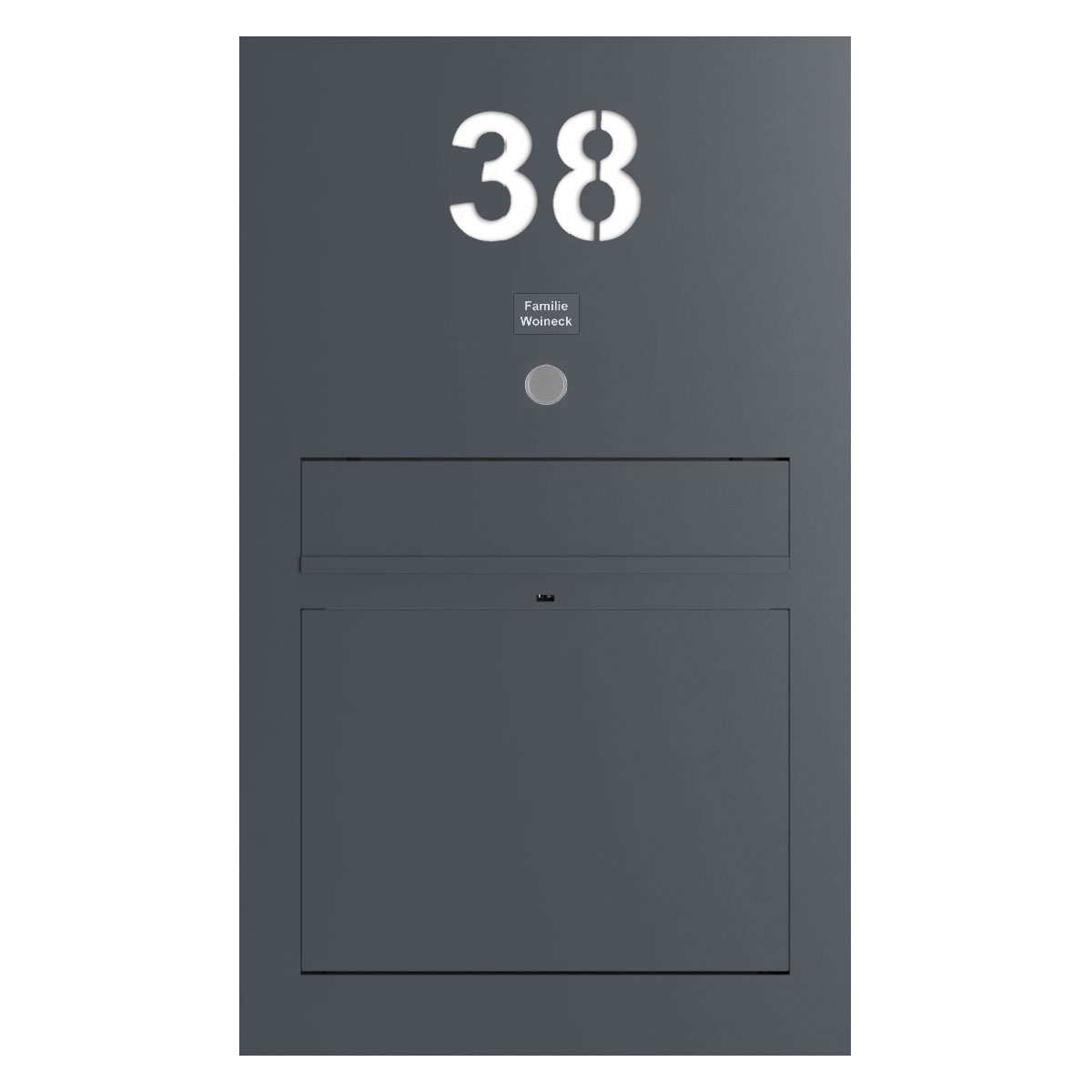 Design flush-mounted letterbox GRIMM - colour of your choice with preparation for camera and intercom system