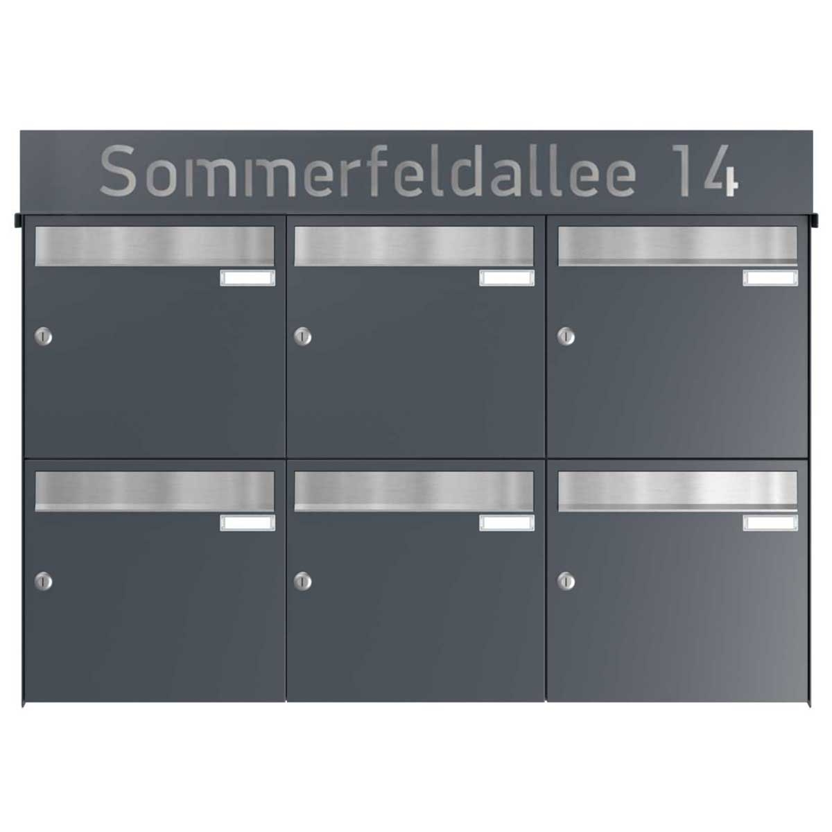 6er 3x2 Aufputz Briefkastenanlage BASIC - Edition NELLY - BI-Color VA-RAL 7016 anthrazitgrau 6er 3x2 Aufputz Briefkastenanlage BASIC - Edition NELLY - BI-Color VA-RAL 7016 anthrazitgrau