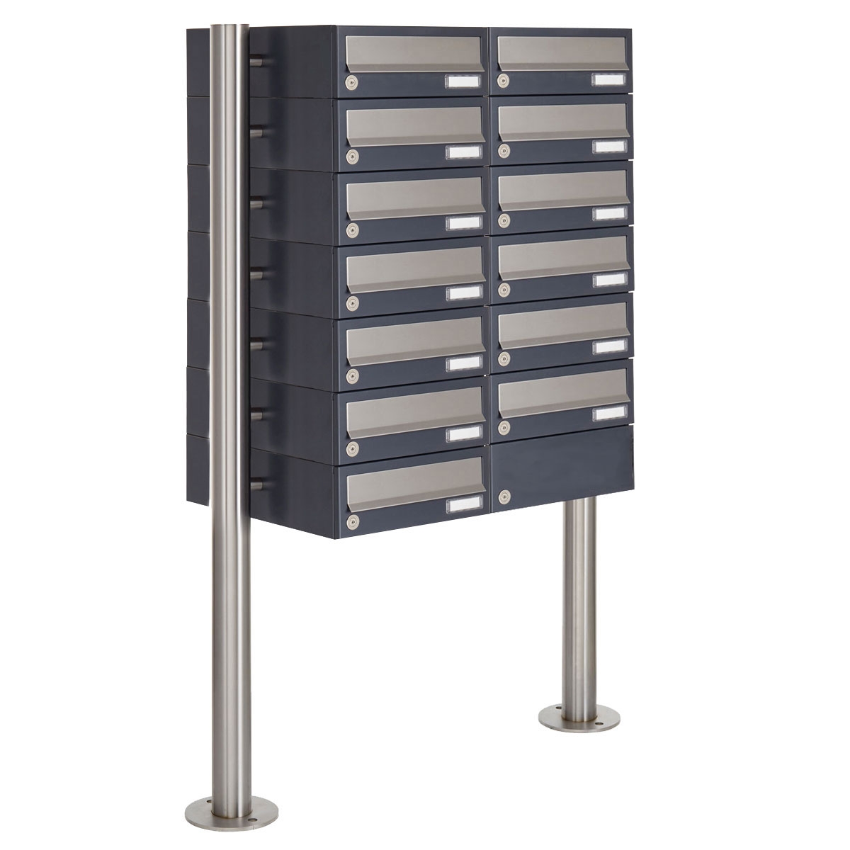 13er Briefkastenanlage freistehend Design BASIC 385 ST-R - Edelstahl-RAL 7016 anthrazitgrau