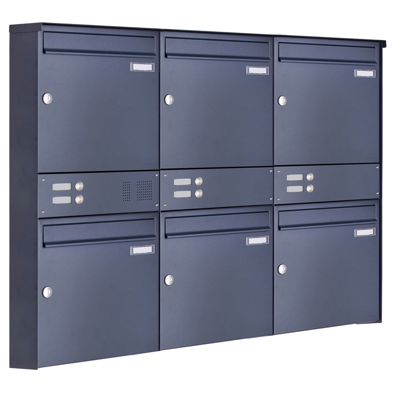 6er 3x2 stainless steel surface-mounted letterbox design BASIC Plus 382XA AP with bell boxes - RAL of your choice 6er 3x2 stainless steel surface-mounted letterbox design BASIC Plus 382XA AP with bell boxes - RAL of your choice