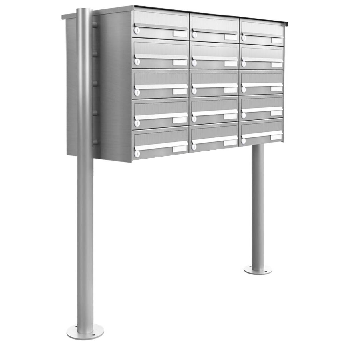 15er Briefkastenanlage freistehend Design BASIC 385-VA ST-R - Edelstahl V2A, geschliffen