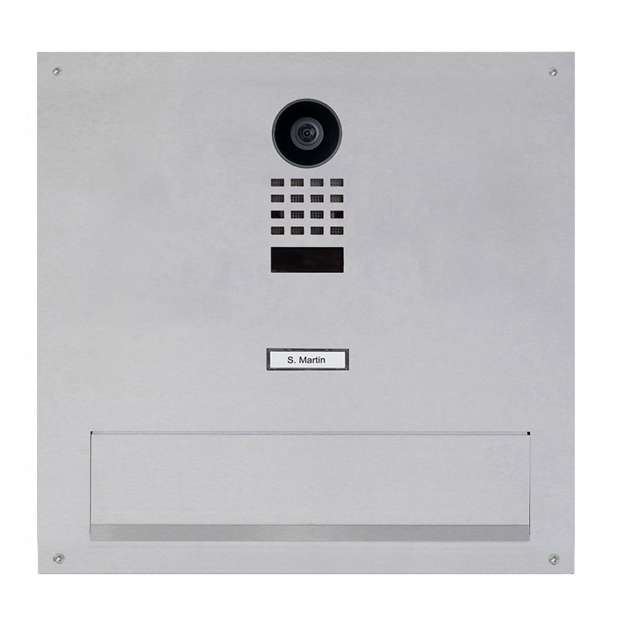 Briefeinwurf aus Edelstahl mit DoorBird Video- Sprechanlage - Einwurf 350x63mm - 410x375mm Briefeinwurf aus Edelstahl mit DoorBird Video- Sprechanlage - Einwurf 350x63mm - 410x375mm