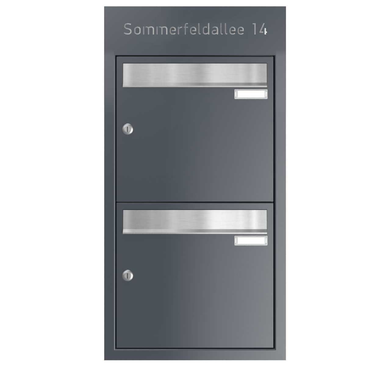 2er 1x2 flush-mounted letterbox system BASIC - Edition NELLY - BI-Color VA-RAL 7016 anthracite grey 2er 1x2 flush-mounted letterbox system BASIC - Edition NELLY - BI-Color VA-RAL 7016 anthracite grey