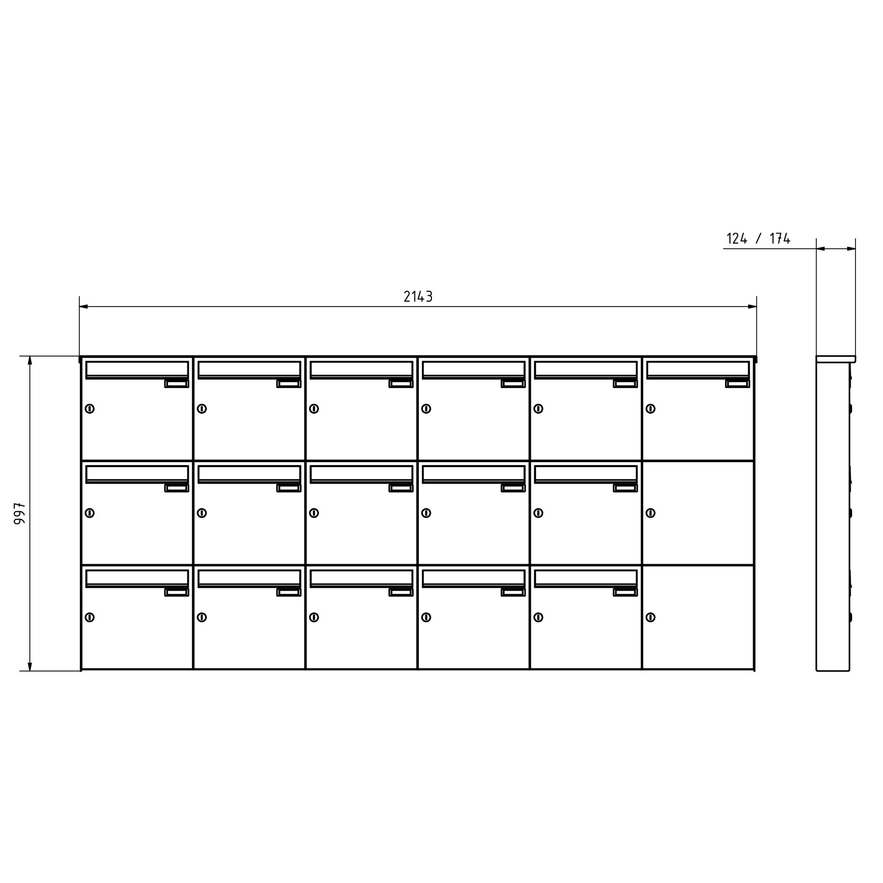 16er 6x3 Edelstahl Aufputz Briefkasten Design BASIC Plus 382XA AP - Edelstahl V2A geschliffen