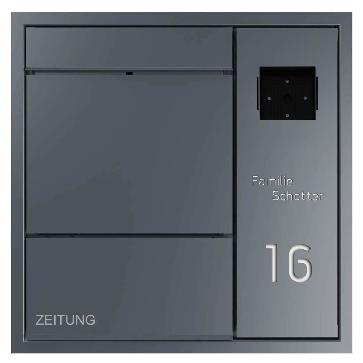 Design flush-mounted letterbox GOETHE UP lateral with newspaper compartment - RAL of your choice - LOXONE Intercom prepared Design flush-mounted letterbox GOETHE UP lateral with newspaper compartment - RAL of your choice - LOXONE Intercom prepared
