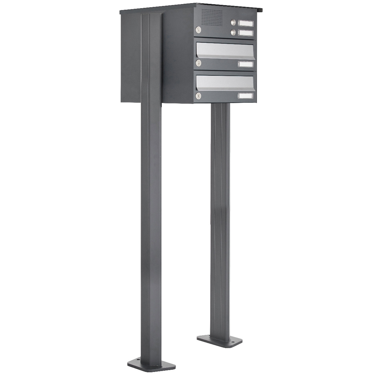 2-post letterbox design BASIC 385P ST-T with bell box - stainless steel RAL 7016 anthracite