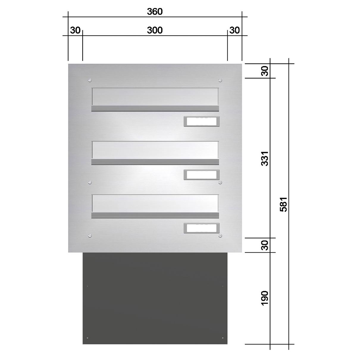 Mauerdurchwurf Briefkasten BASIC 622 - Edelstahl V2A geschliffen - 3 Parteien Mauerdurchwurf Briefkasten BASIC 622 - Edelstahl V2A geschliffen - 3 Parteien