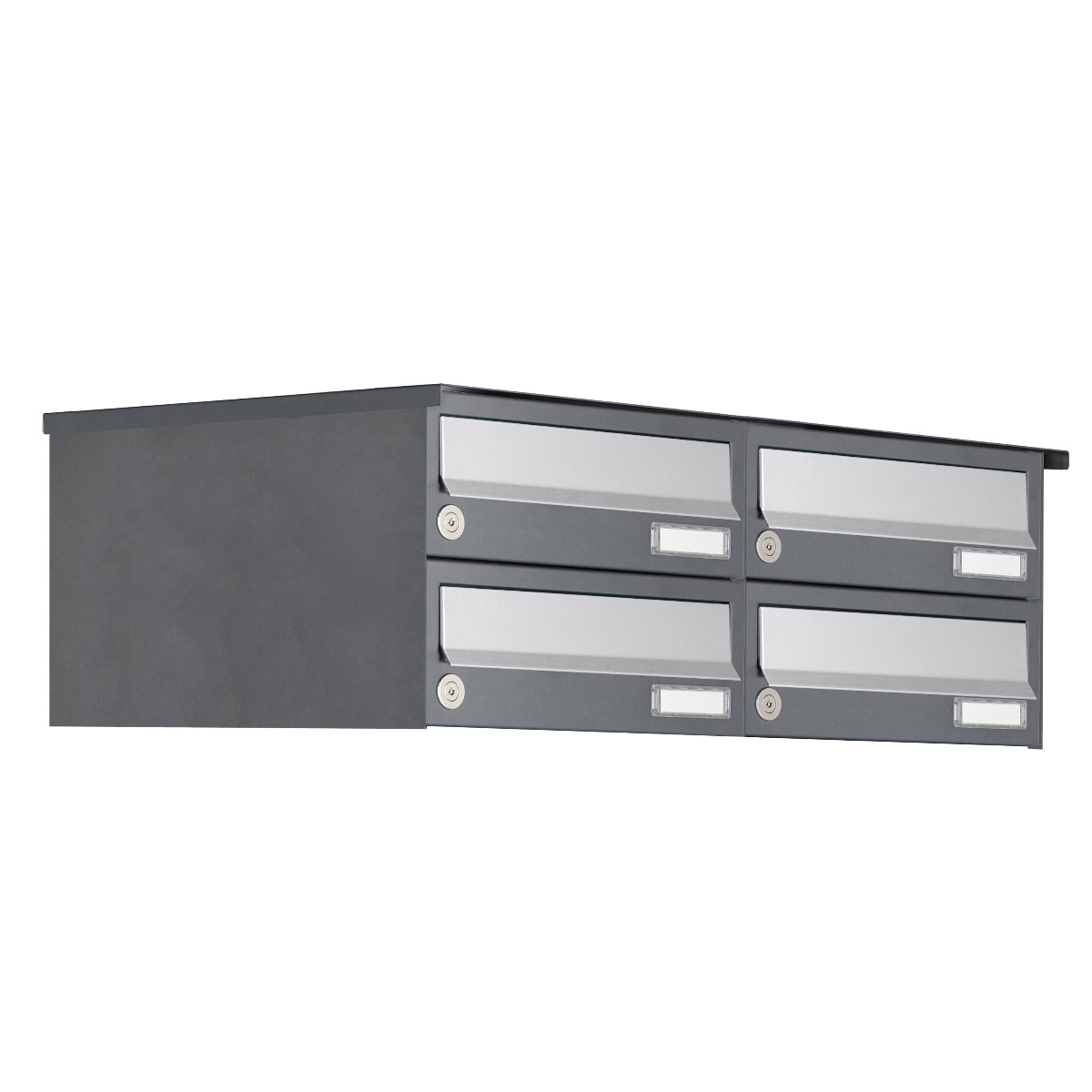 4 pcs 2x2 surface-mounted letterbox system Design BASIC 385A AP - stainless steel RAL 7016 anthracite