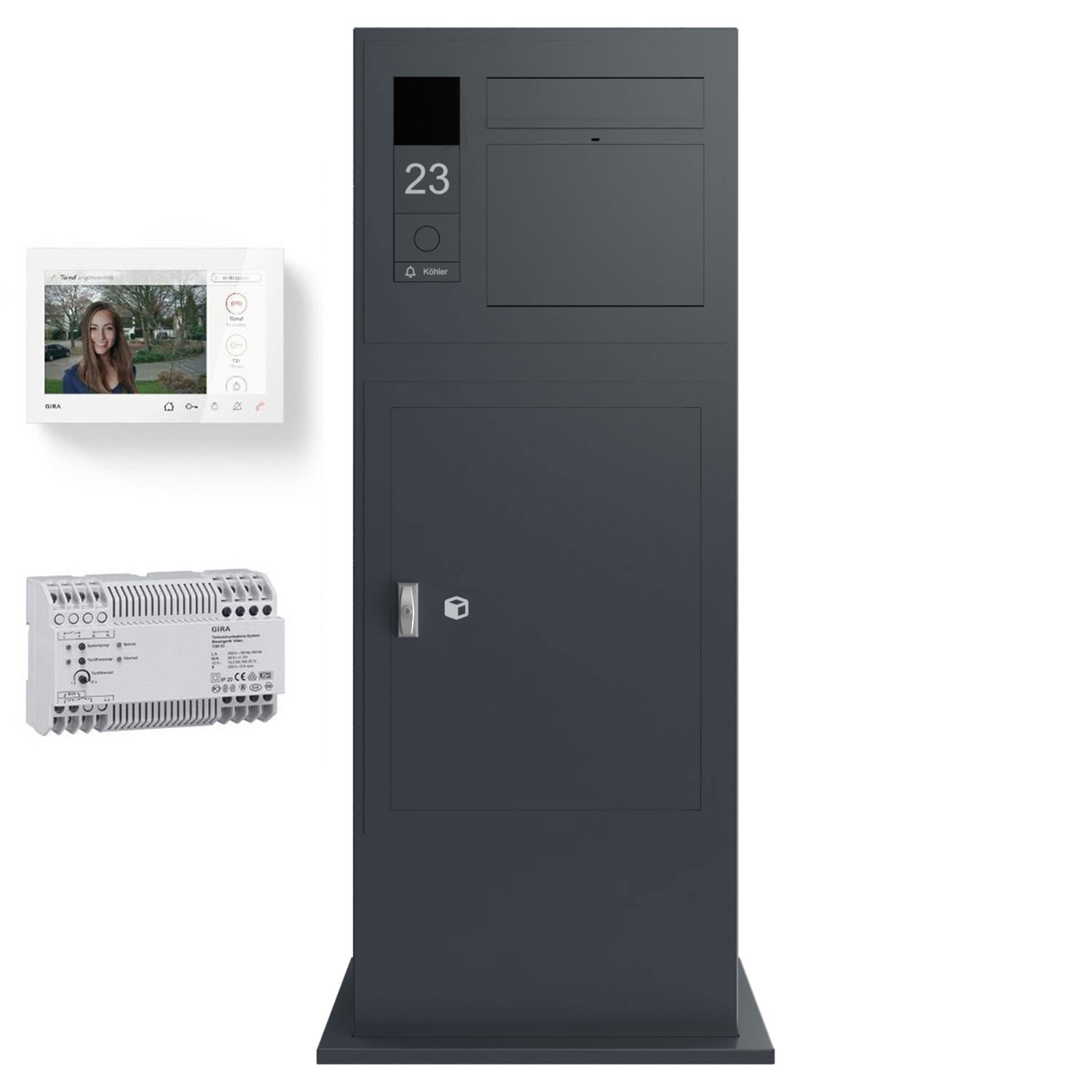 Design Briefkastenpaketsäule GRIMM - Farbe nach Wahl - GIRA System 106 - Video- Sprechanlage - VIDEO Komplettset links Design Briefkastenpaketsäule GRIMM - Farbe nach Wahl - GIRA System 106 - Video- Sprechanlage - VIDEO Komplettset links