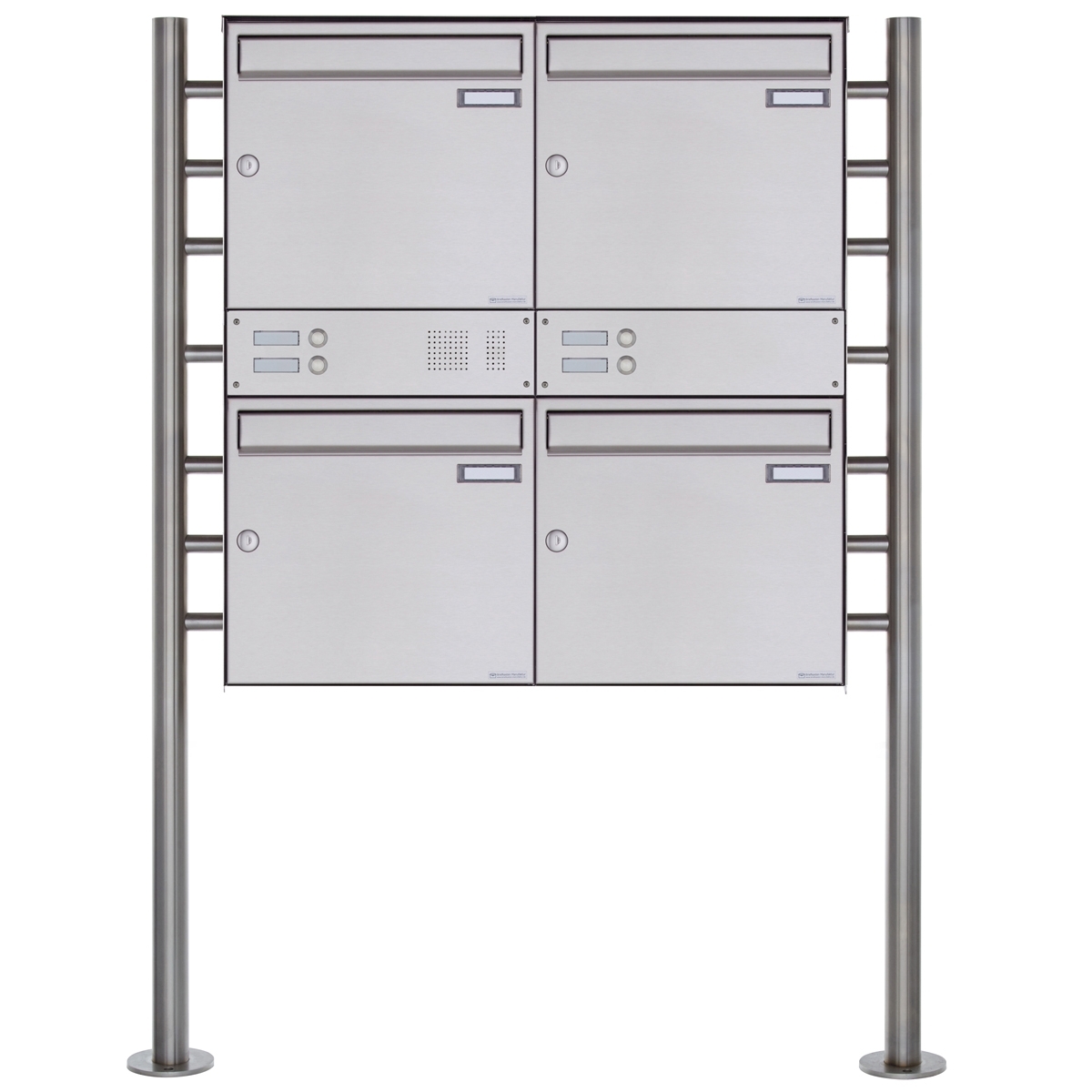 4-post letterbox Design BASIC Plus 381X ST-R with bell box - polished V2A stainless steel