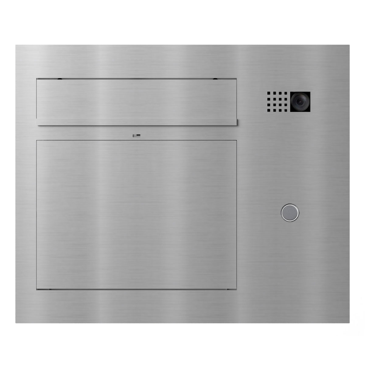 Design Unterputz Briefkasten GRIMM - Edelstahl geschliffen mit COMELIT Ultra - VIDEO Set rechts