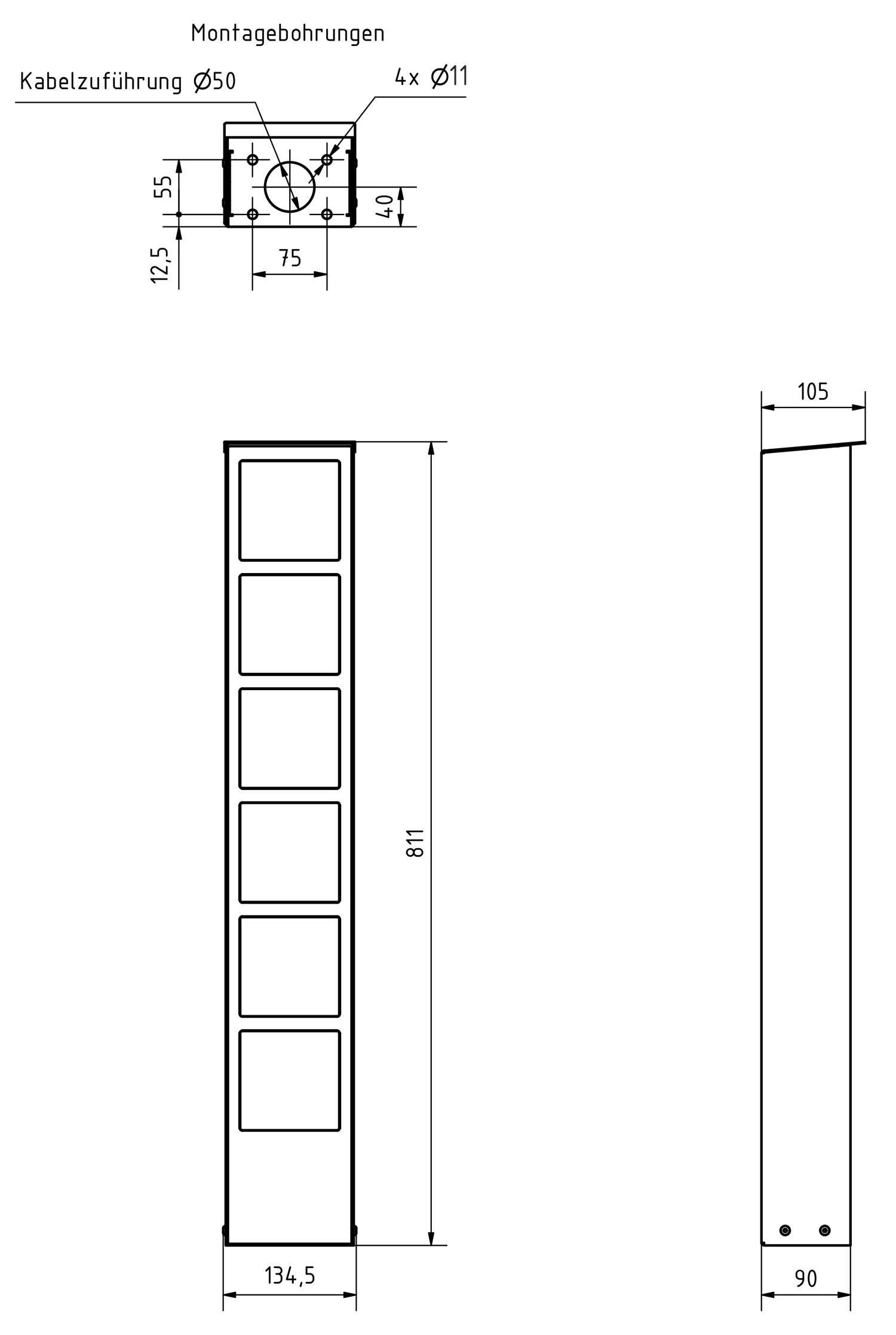 ORDO modulaire contactdooszuil voor vrijstaande installatie - 811 mm - RAL 9007 grijs aluminium