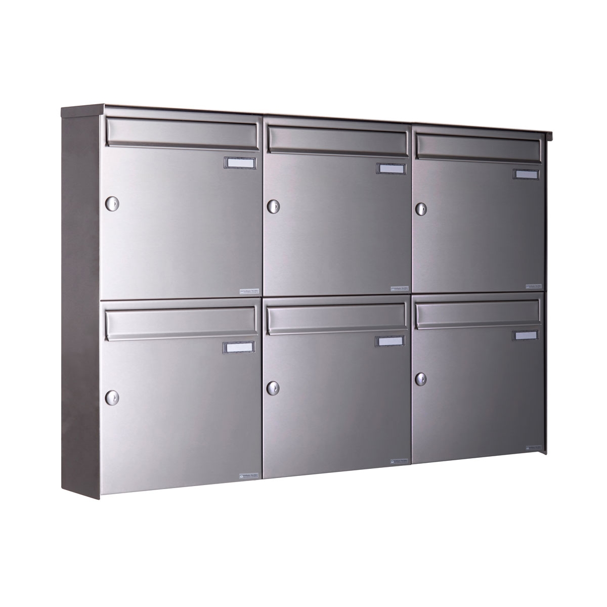 6er 3x2 Edelstahl Aufputz Briefkasten Design BASIC Plus 382XA AP - Edelstahl V2A geschliffen