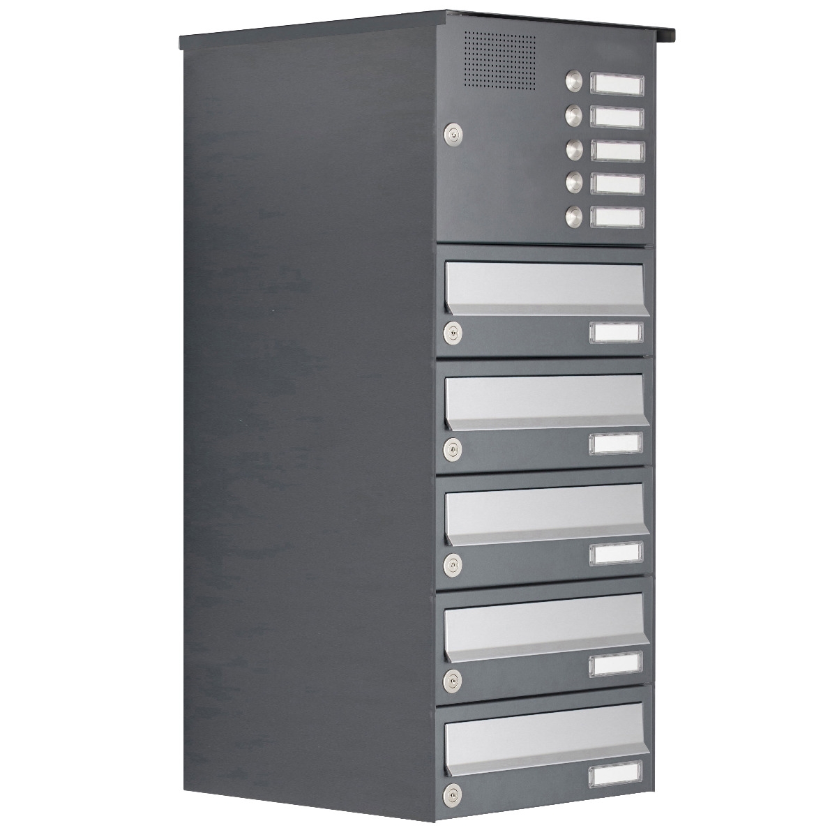 5-piece surface-mounted letterbox system Design BASIC 385A AP with bell box - stainless steel RAL 7016 anthracite 5-piece surface-mounted letterbox system Design BASIC 385A AP with bell box - stainless steel RAL 7016 anthracite